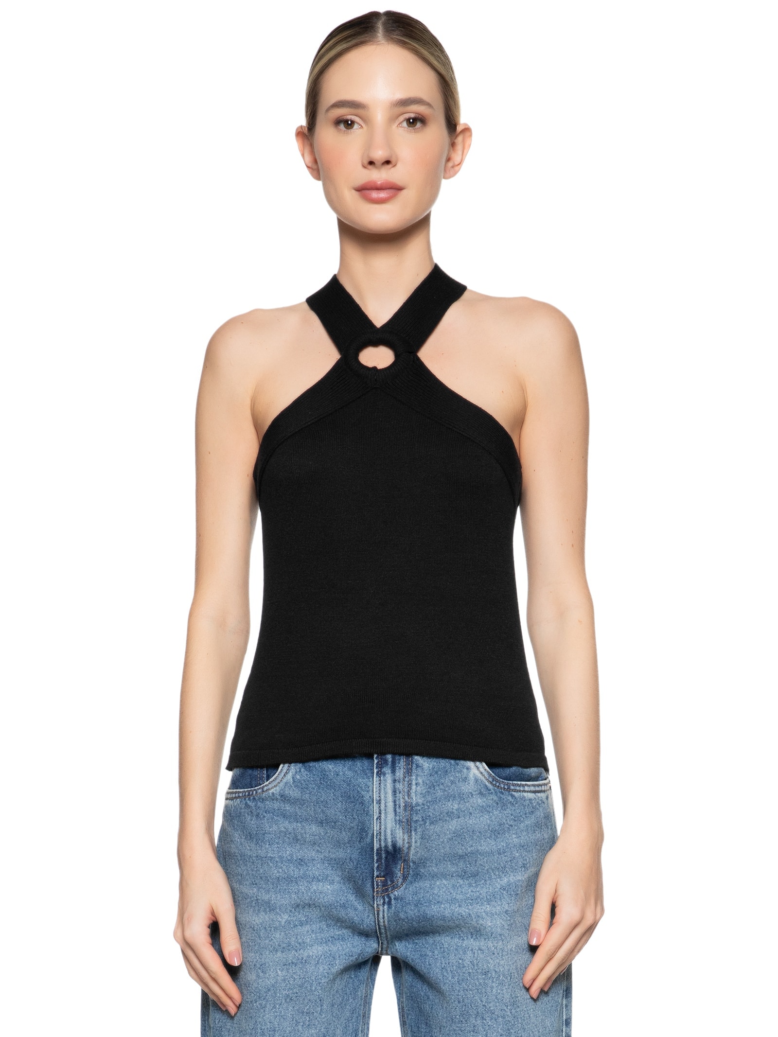 Blusa Feminina Sem Manga Em Tricot Preto Market 33