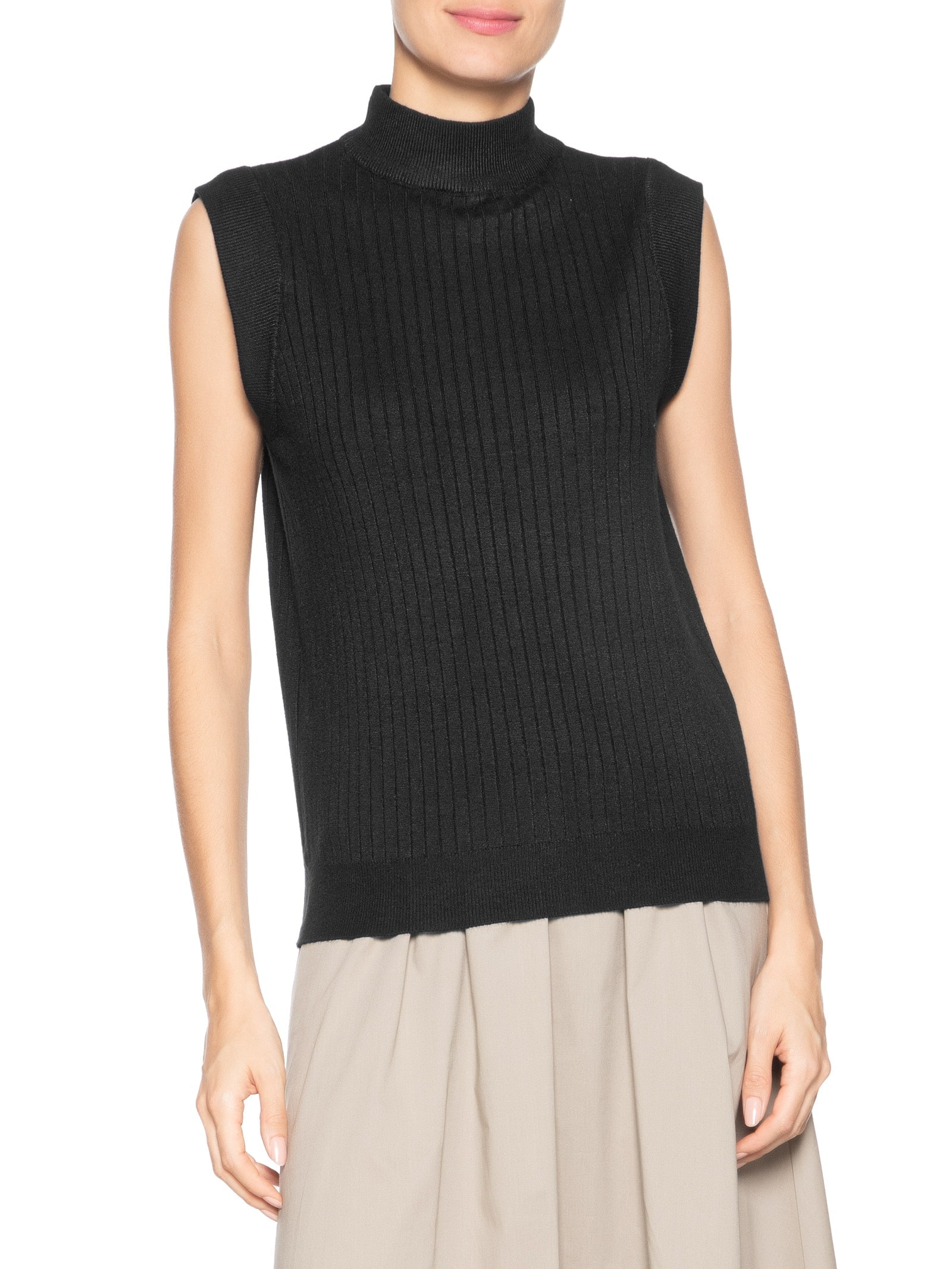 Blusa Feminina Sem Manga em Tricot Preto '2Essential