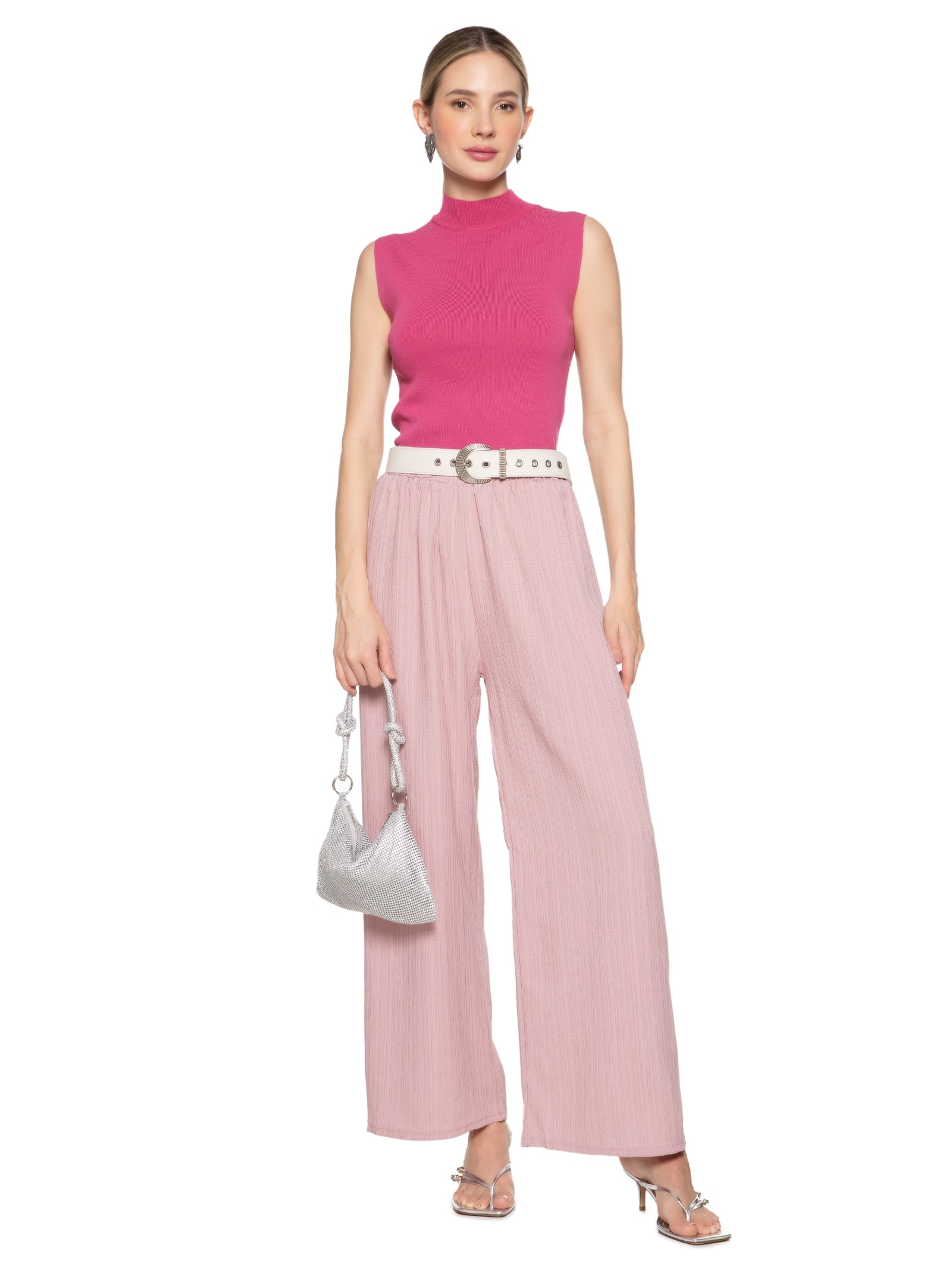 Blusa Feminina Sem Manga Em Tricot Rosa Market 33