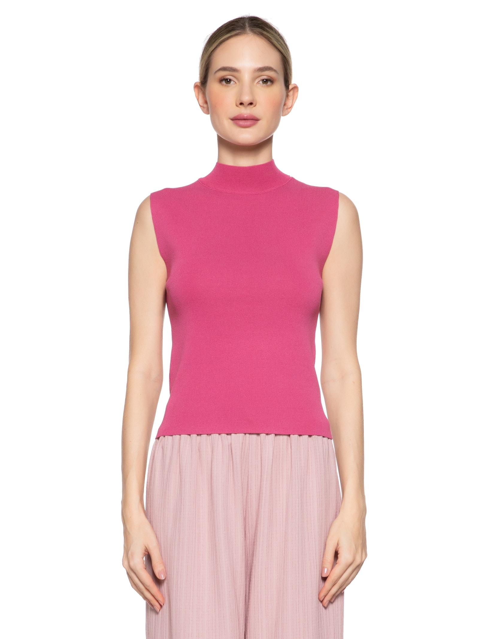 Blusa Feminina Sem Manga Em Tricot Rosa Market 33