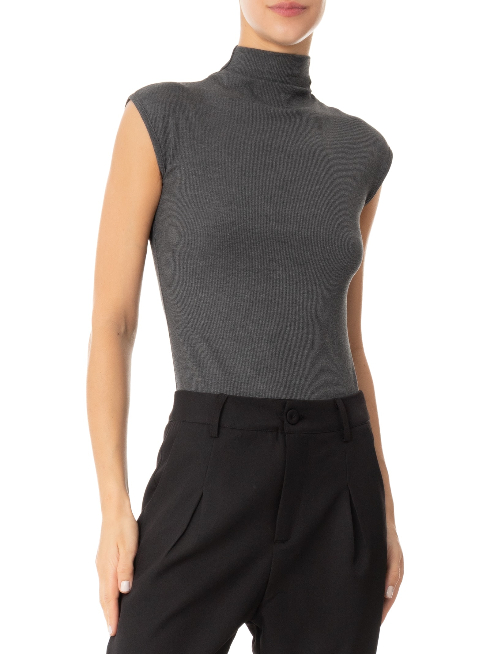 Blusa Feminina Sem Manga Gola Alta Cinza Basiq
