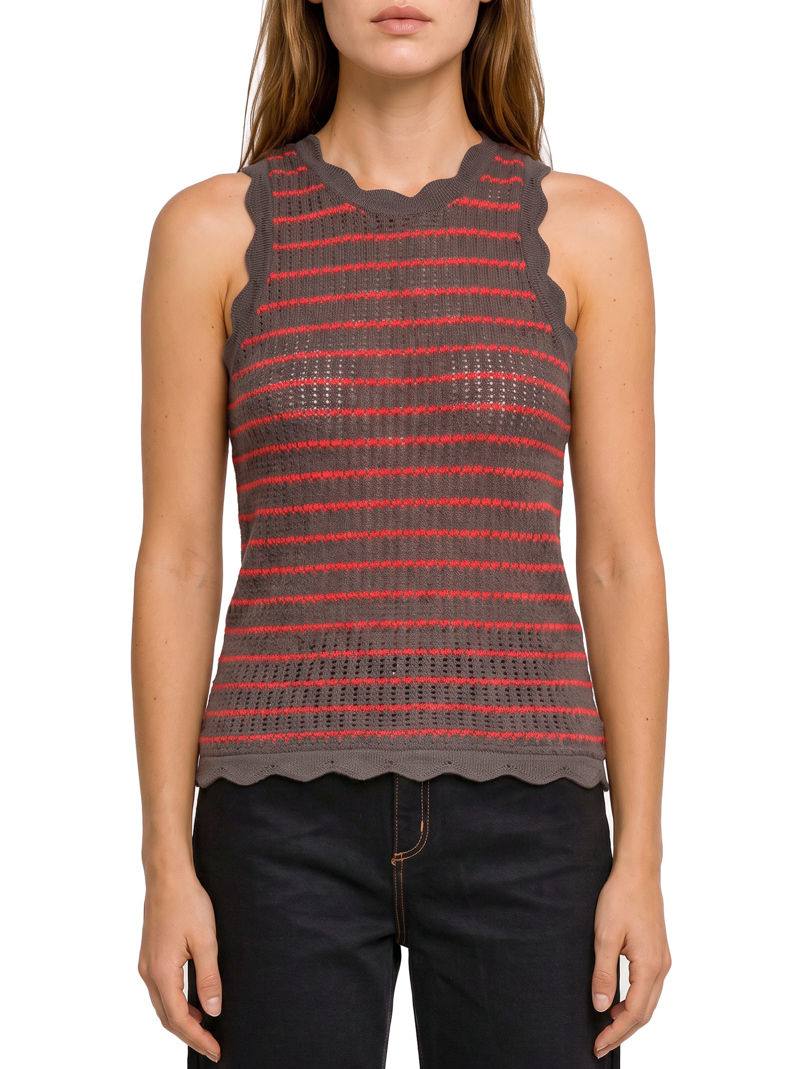 Blusa Feminina Sem Manga Listrada Marrom Lança Perfume