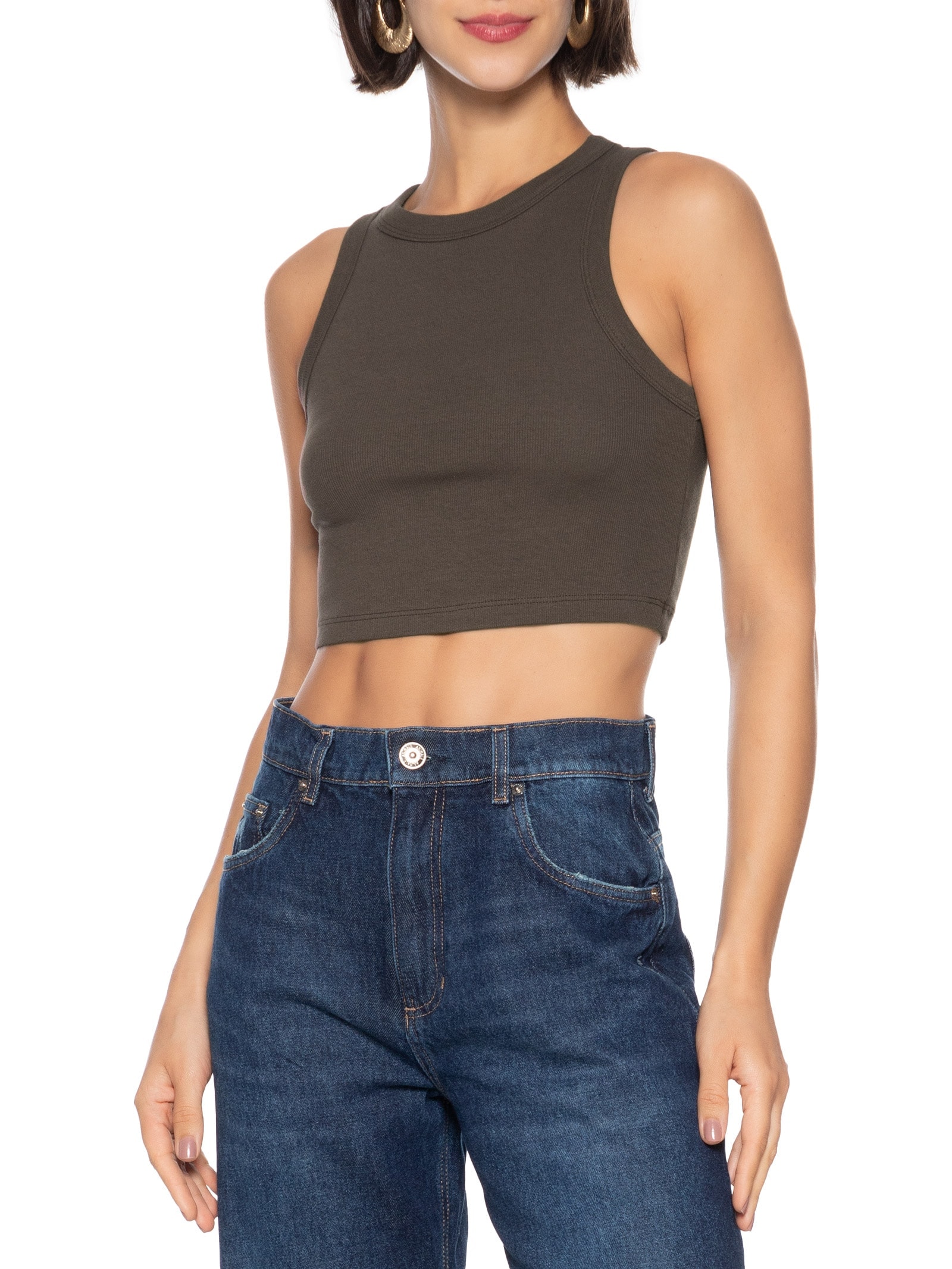 Blusa Feminina Sem Manga Marrom Hering