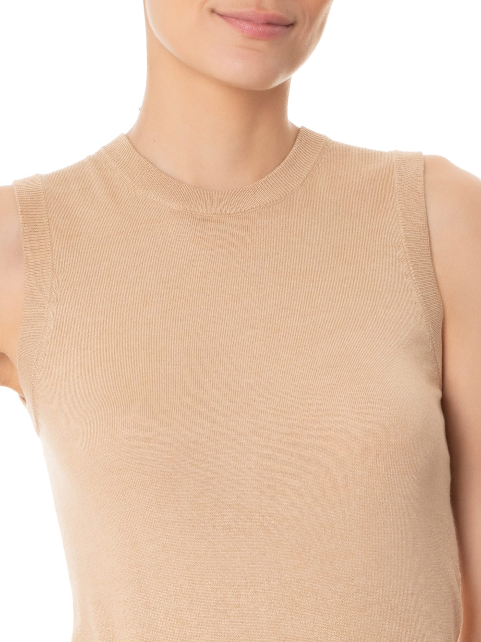 Blusa Feminina Sem Manga Seda com Cashmere Bege '2Essential