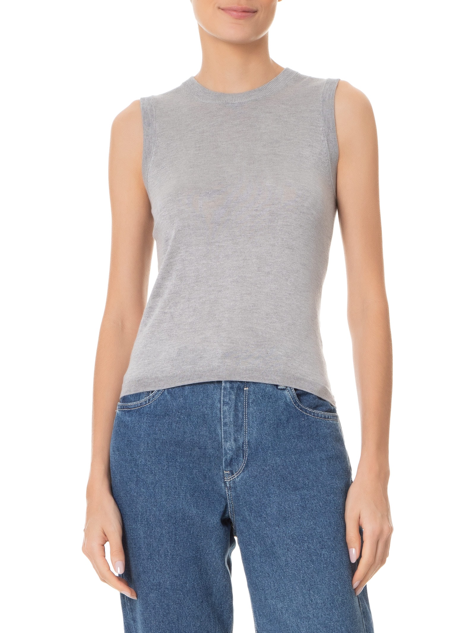 Blusa Feminina Sem Manga Seda com Cashmere Cinza '2Essential