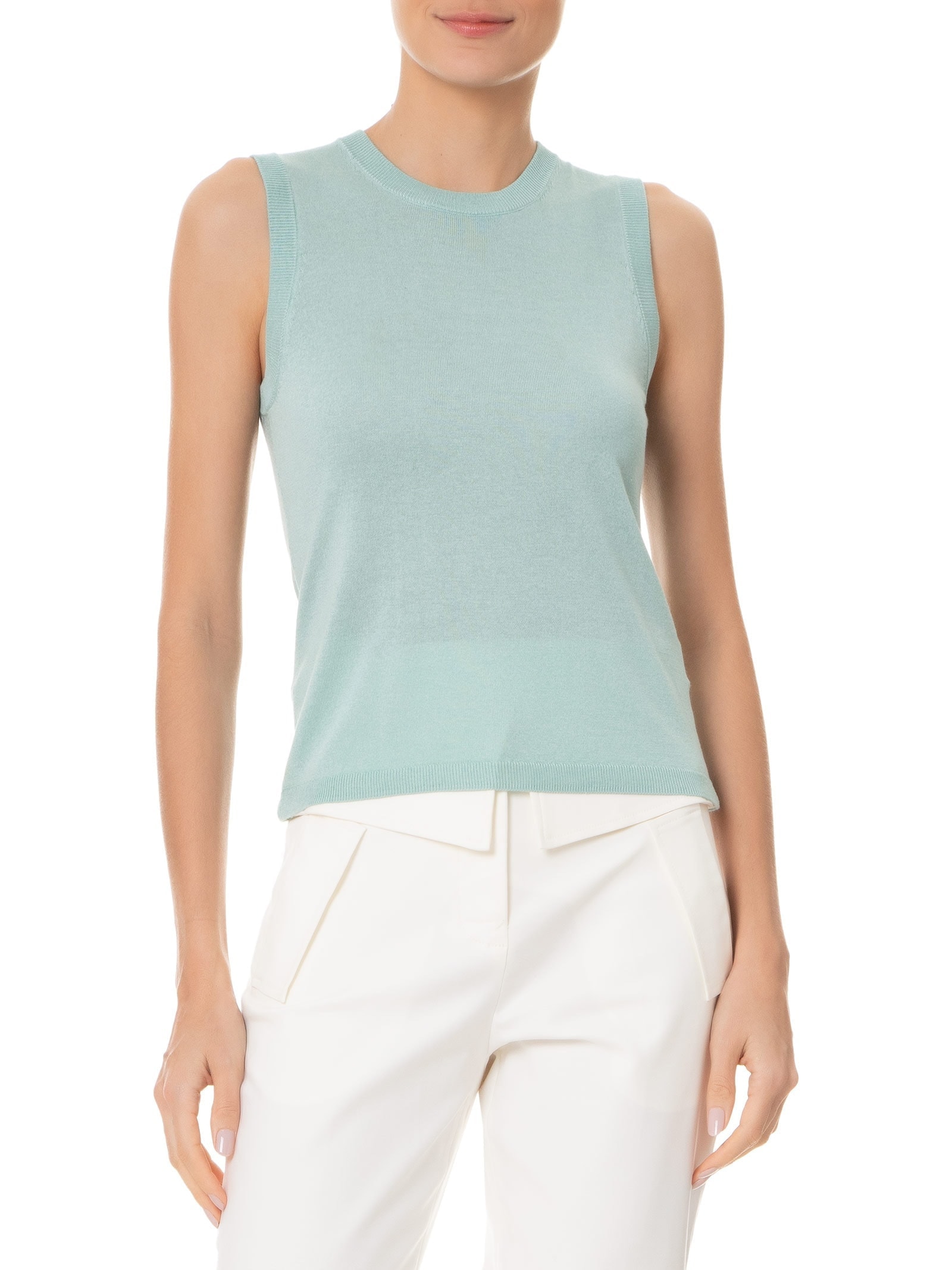 Blusa Feminina Sem Manga Seda com Cashmere Verde '2Essential