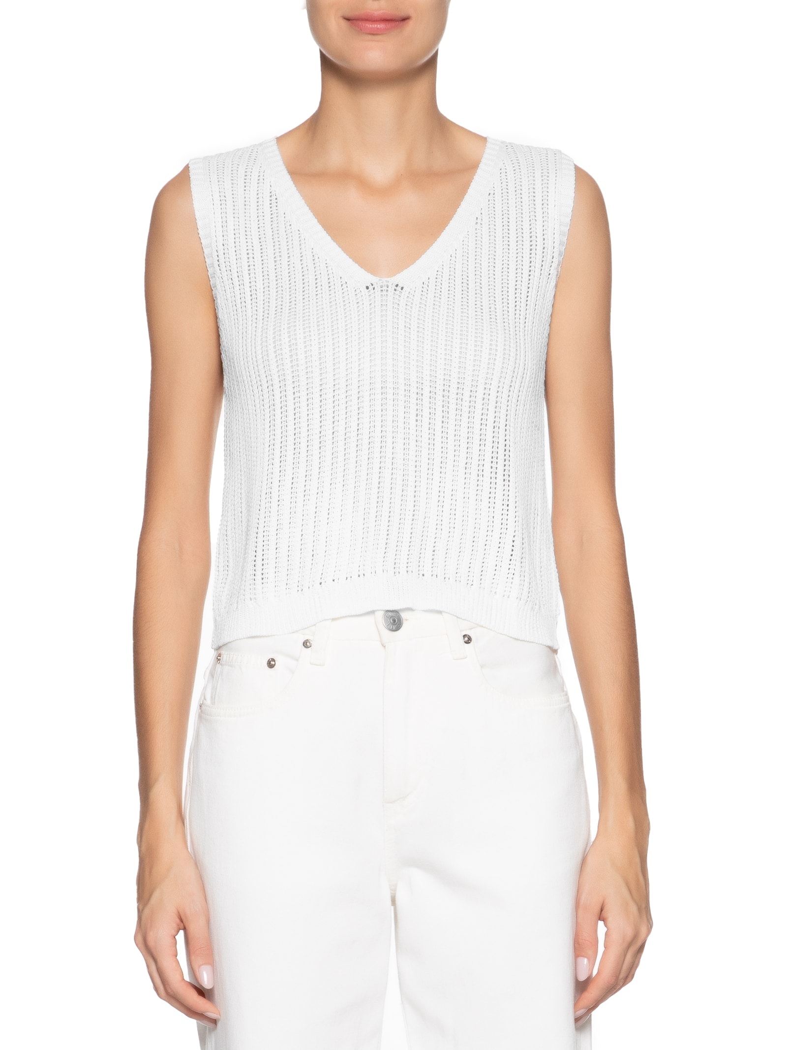 Blusa Feminina Sem Manga Tricot Branco Basiq