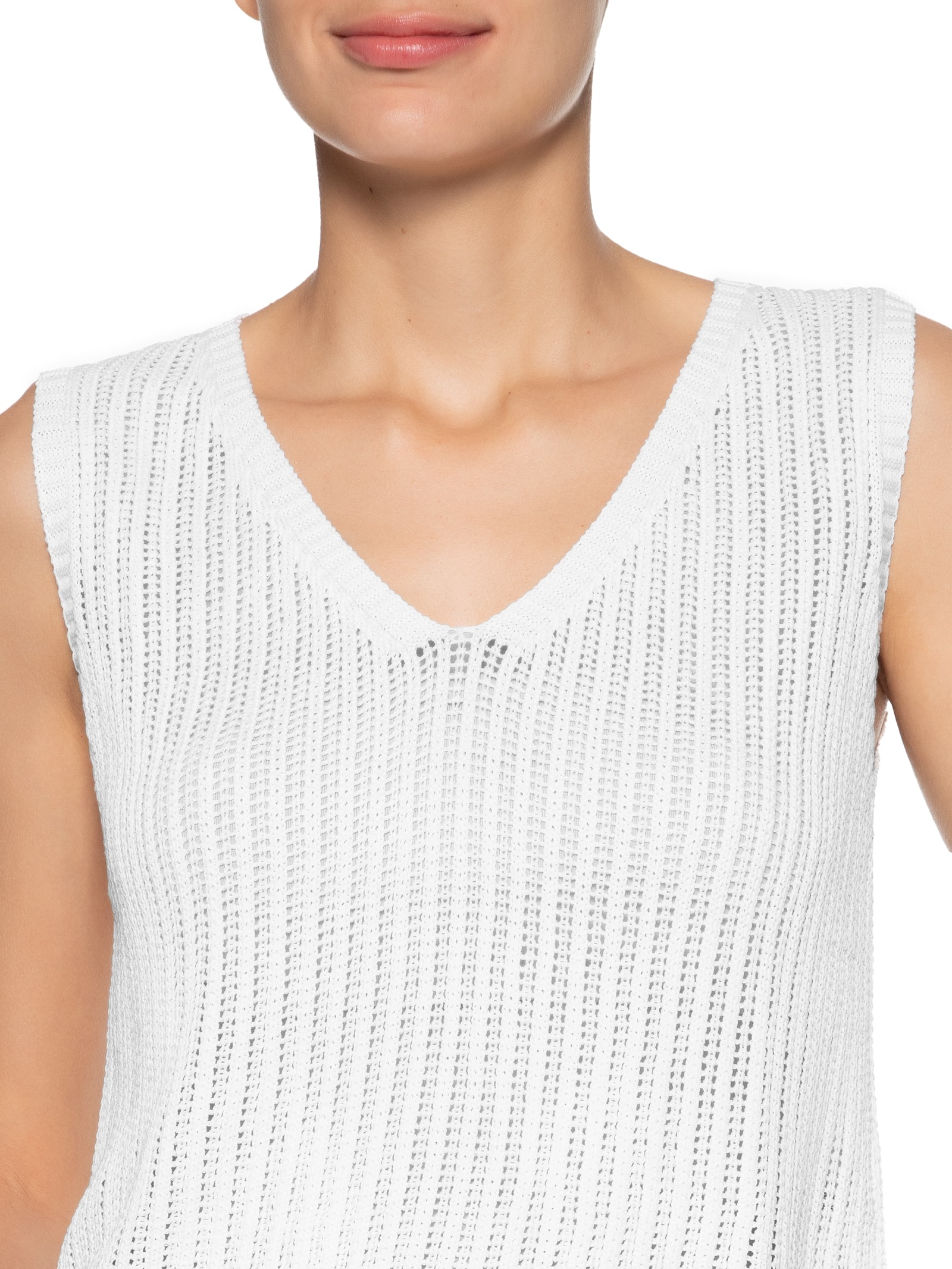 Blusa Feminina Sem Manga Tricot Branco Basiq