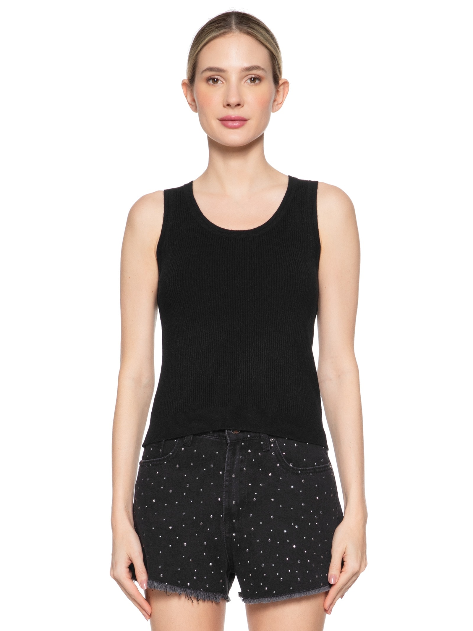 Blusa Feminina Sem Manga Tricot Preto Market 33