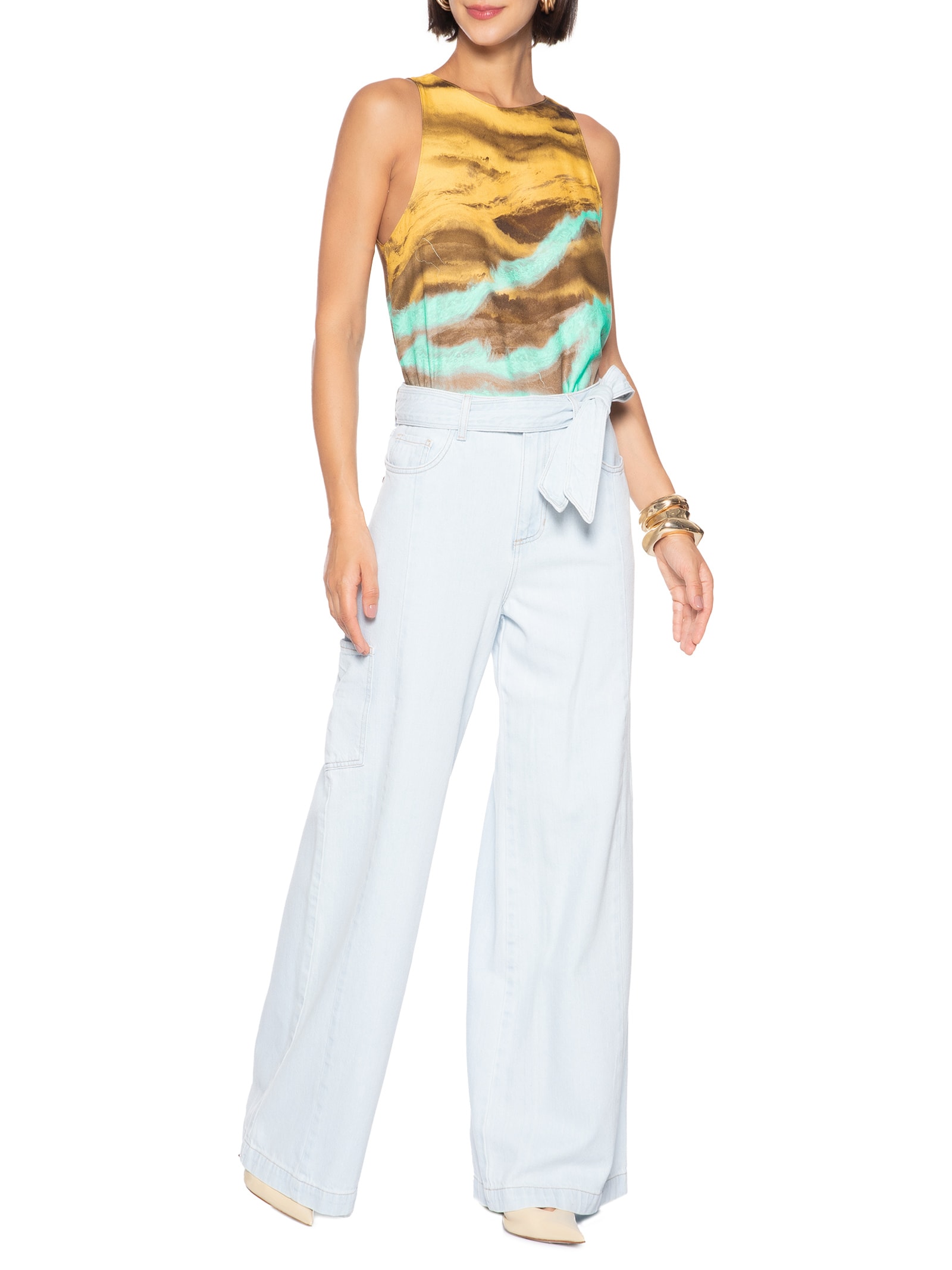 Blusa Feminina Sem Mangas Estampada Azul Lança Perfume