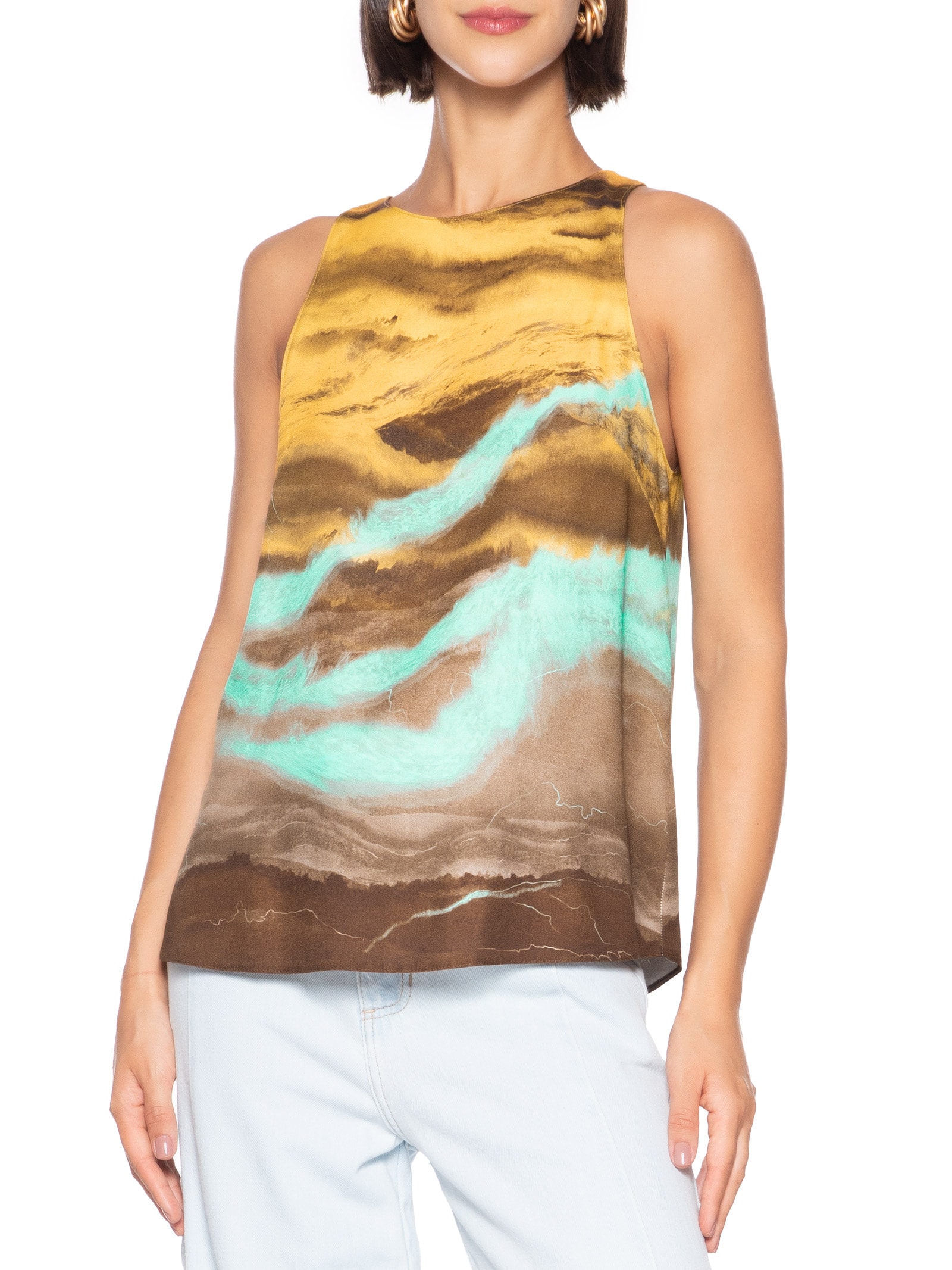 Blusa Feminina Sem Mangas Estampada Azul Lança Perfume