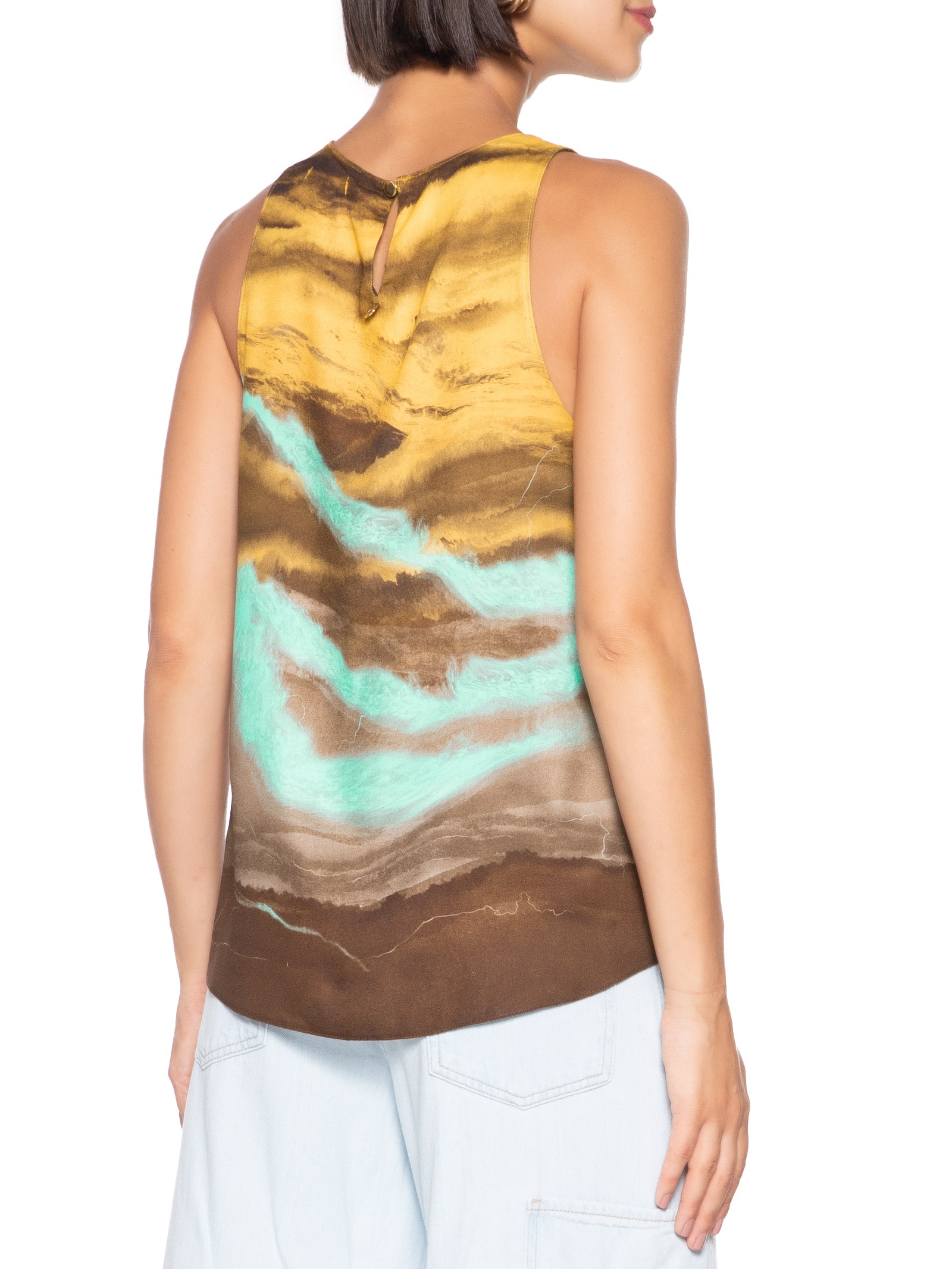 Blusa Feminina Sem Mangas Estampada Azul Lança Perfume