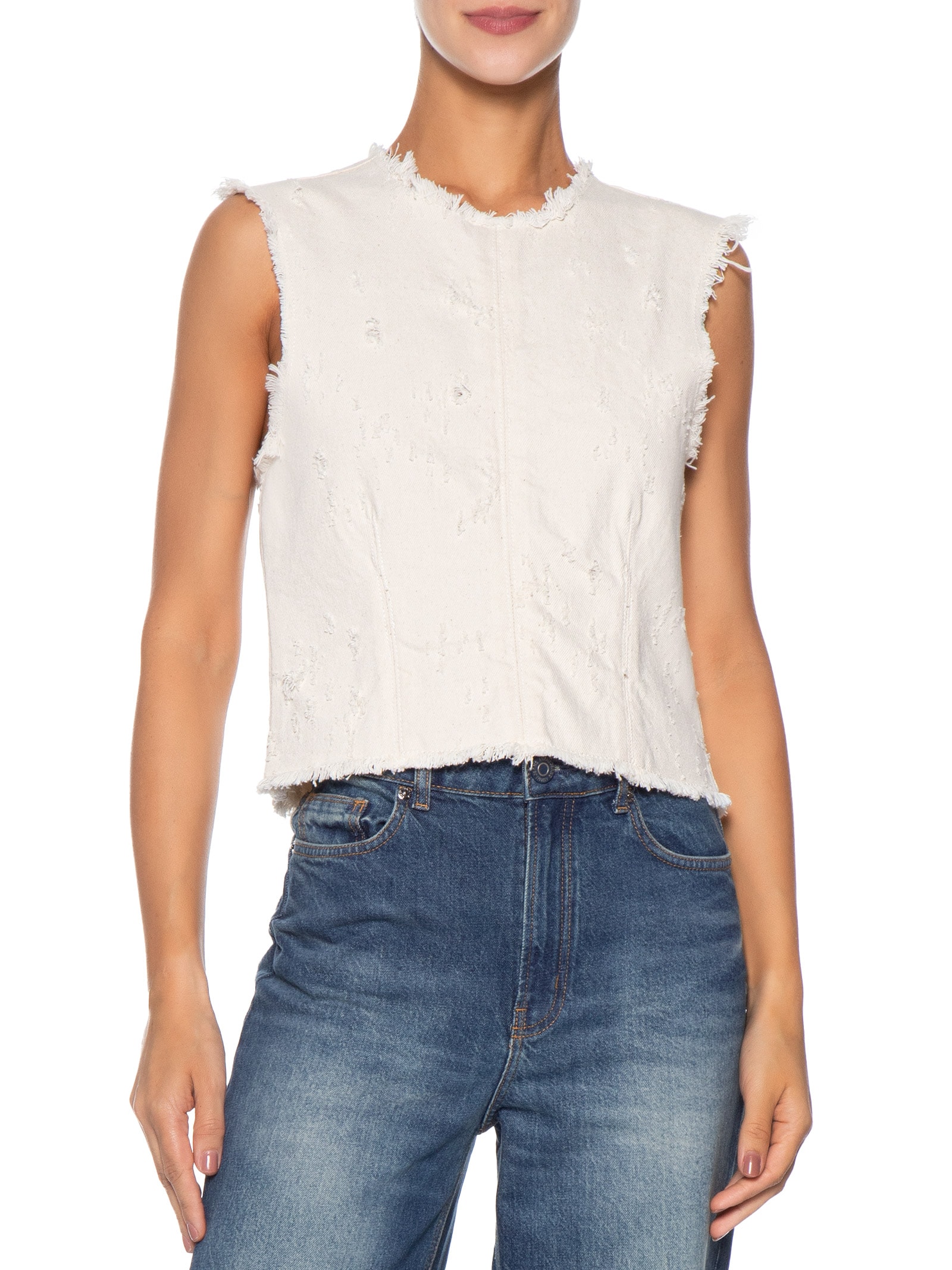 Blusa Feminina Sleeveless Denim Texture Bege Osklen