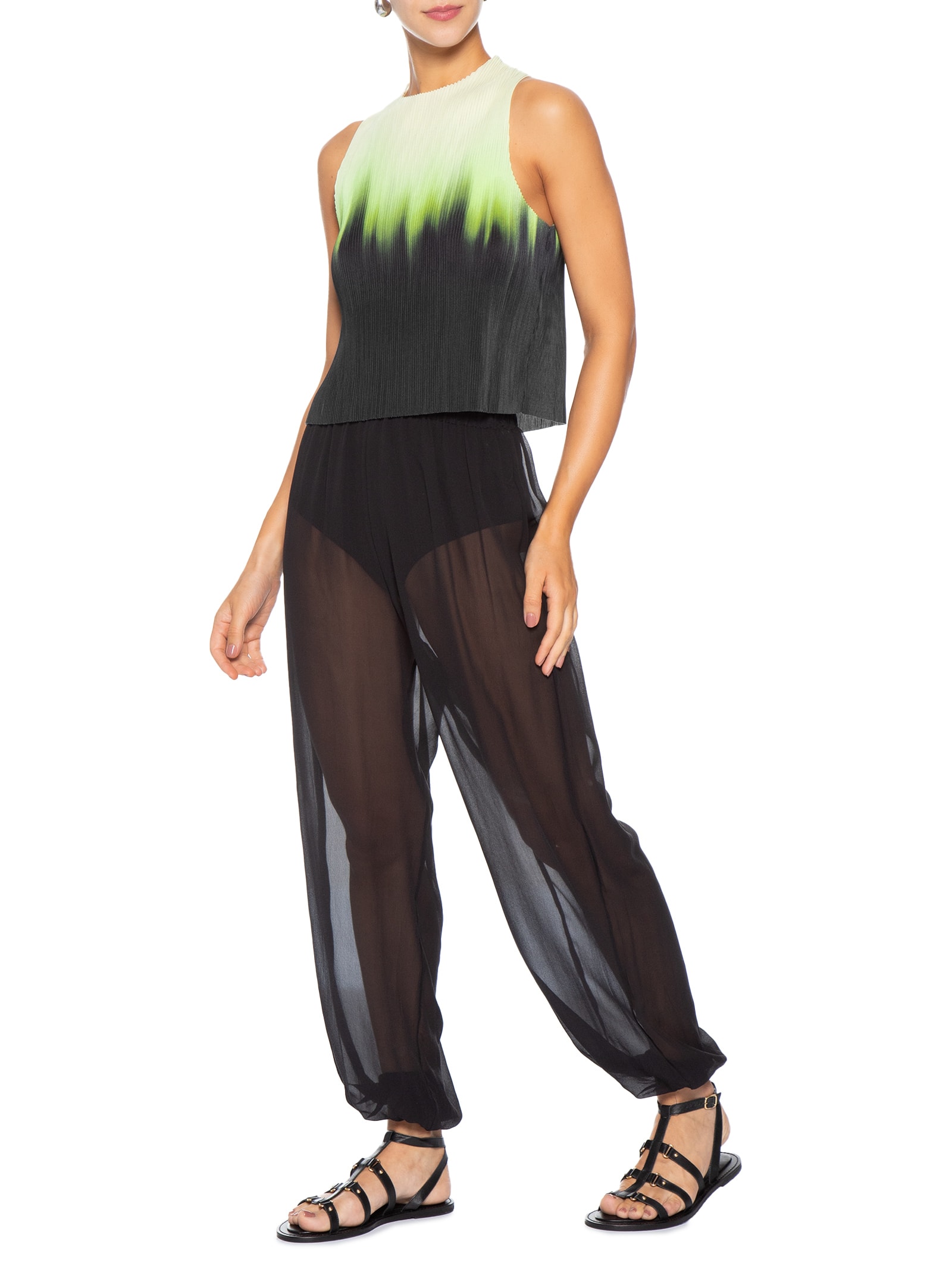 Blusa Feminina Sleeveless Plisse Blurred Neon Preto Osklen