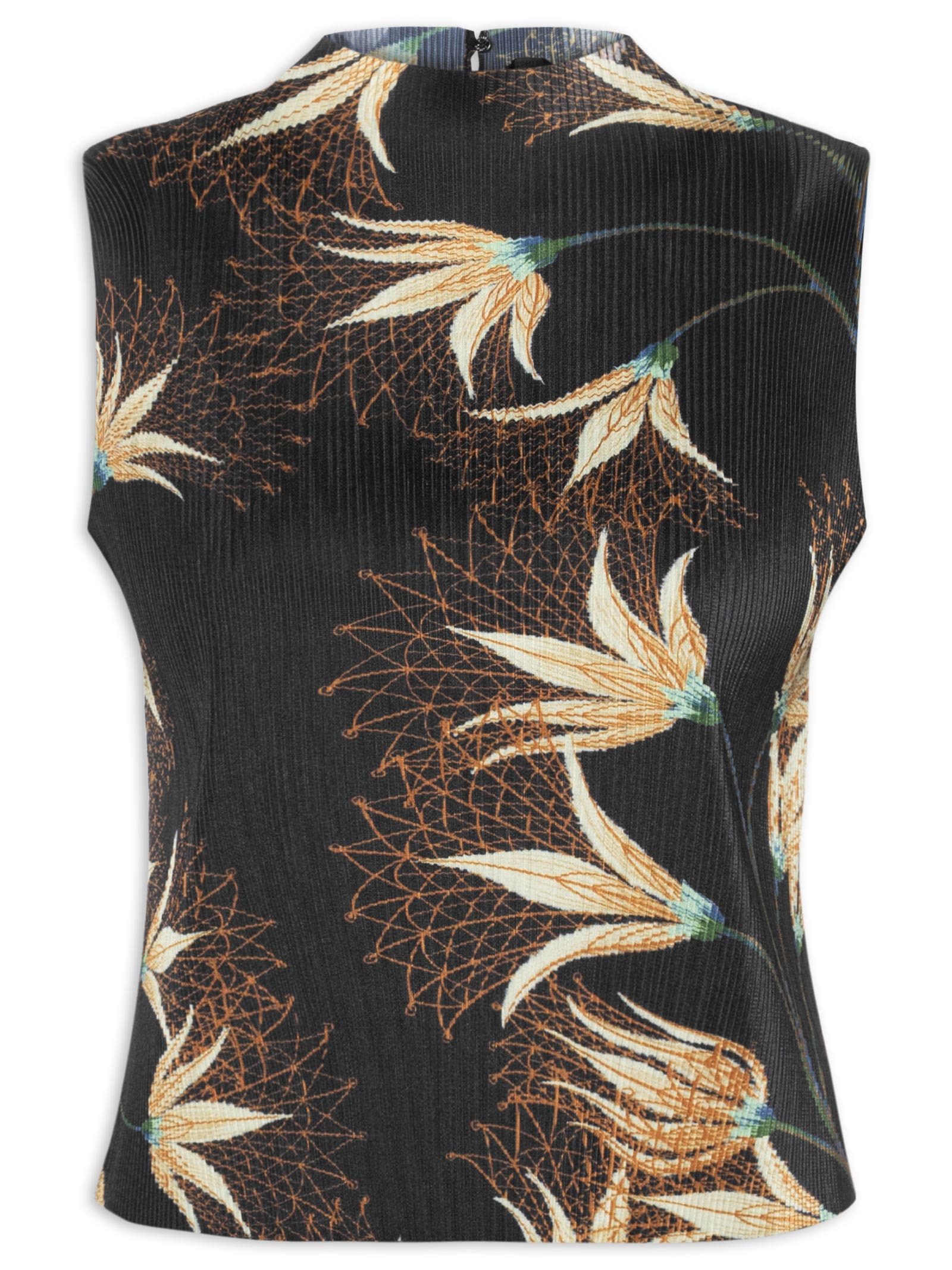Blusa Feminina Sleeveless Plissê Floral – Preto Osklen
