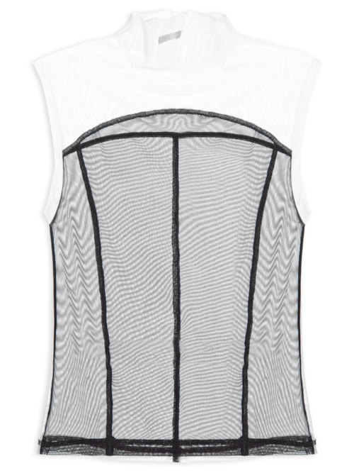 Blusa Feminina Sleeveless Tule Recortes - Preto