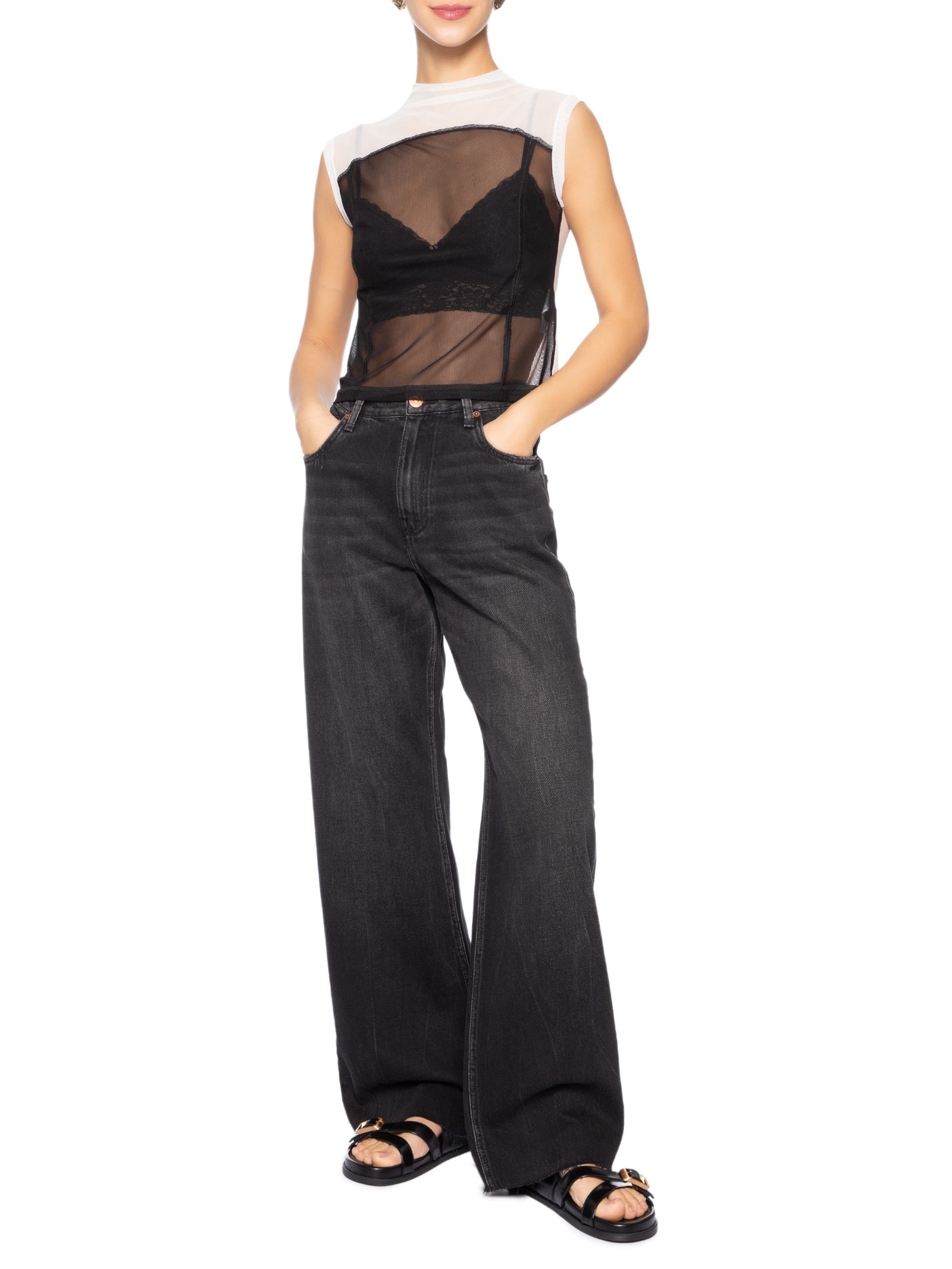 Blusa Feminina Sleeveless Tule Recortes Preto Osklen