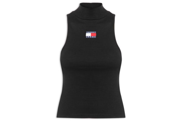 Blusa Feminina Slim Badge Rib Tank - Preto