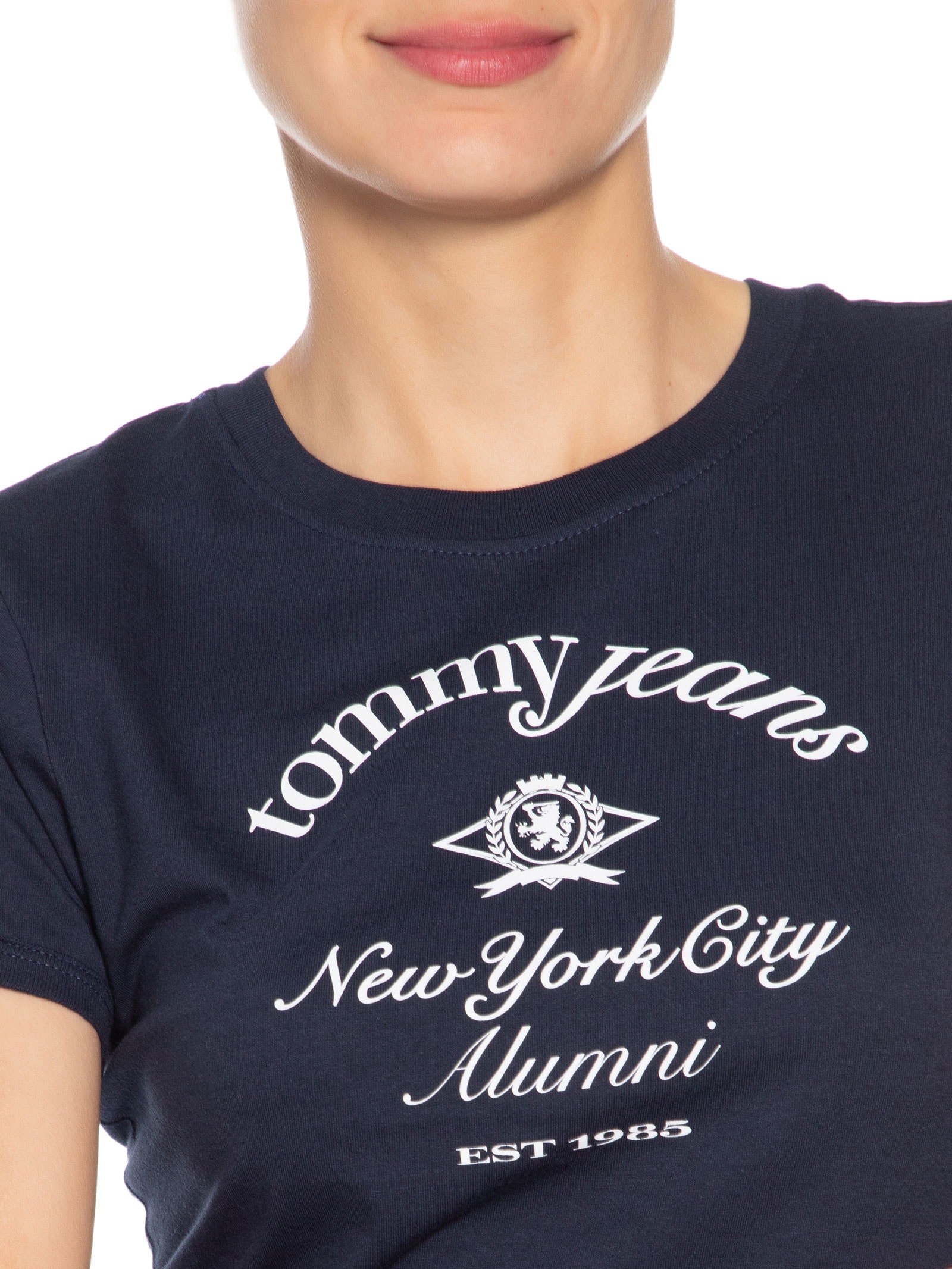 Blusa Feminina Slim Crest Ringer Tee Azul Tommy Jeans