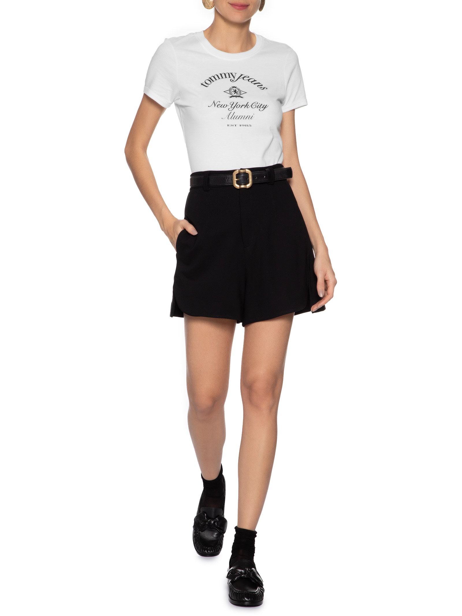 Blusa Feminina Slim Crest Ringer Tee Branco Tommy Jeans