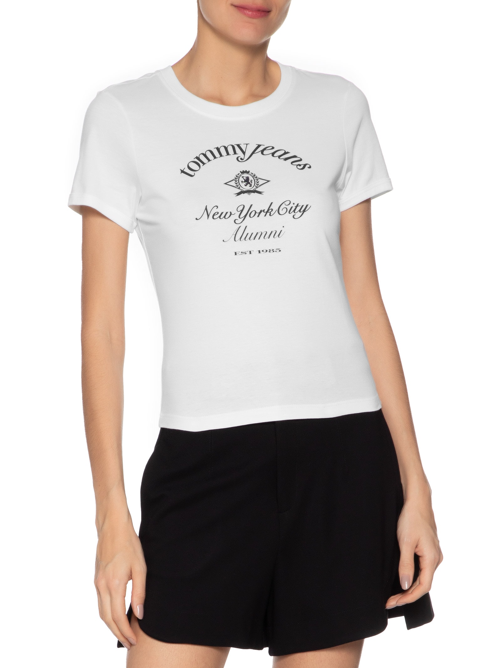 Blusa Feminina Slim Crest Ringer Tee Branco Tommy Jeans