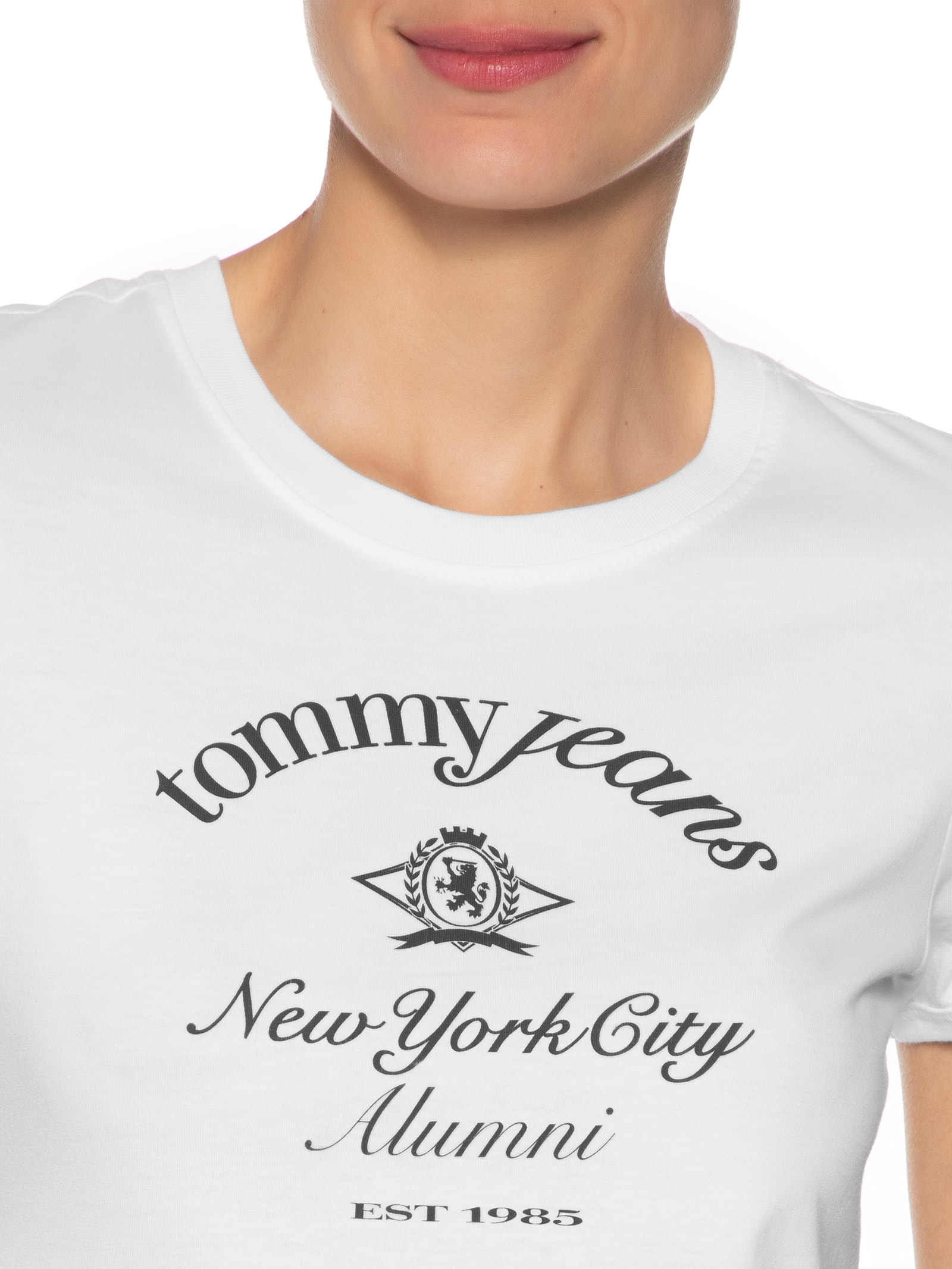 Blusa Feminina Slim Crest Ringer Tee Branco Tommy Jeans
