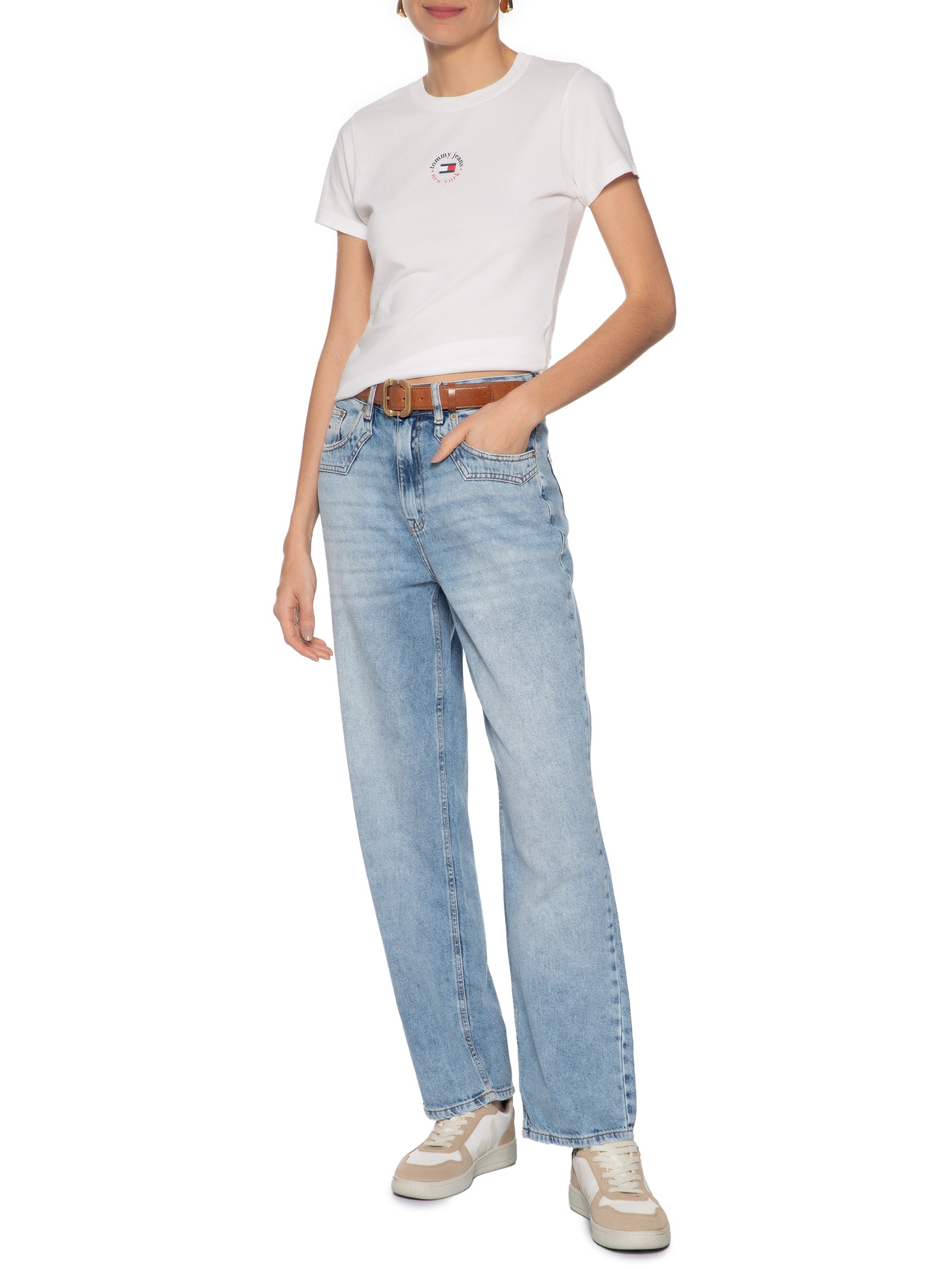 Blusa Feminina Slim Essential Logo Tee 2 Branco Tommy Jeans