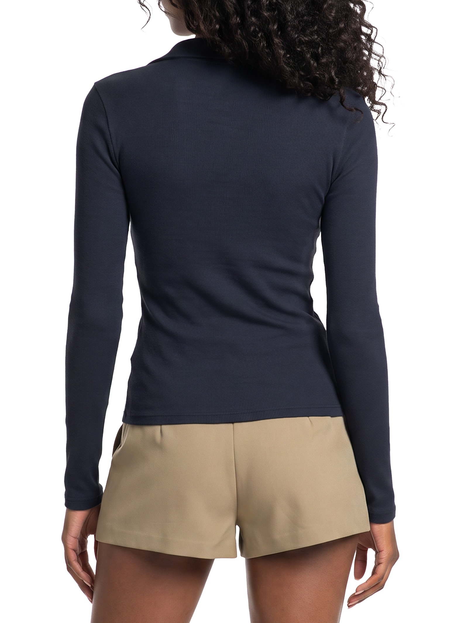 Blusa Feminina Slim Essential Rib Ls – Azul Tommy Jeans