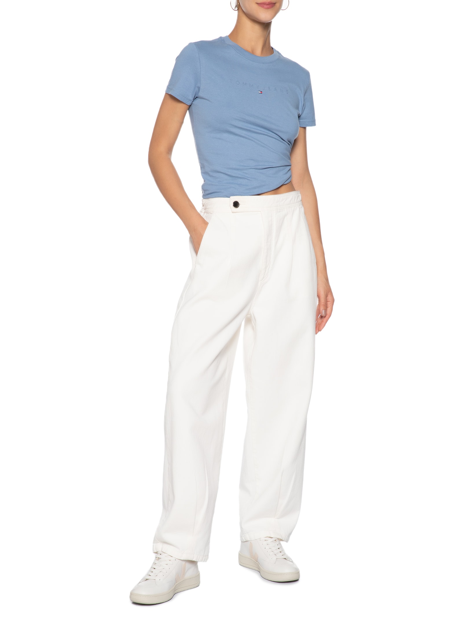 Blusa Feminina Slim Tonal Linear Tee Next Preto Tommy Jeans