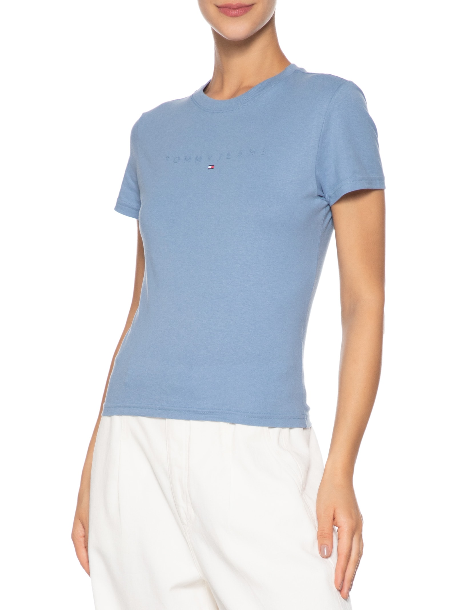 Blusa Feminina Slim Tonal Linear Tee Next Preto Tommy Jeans