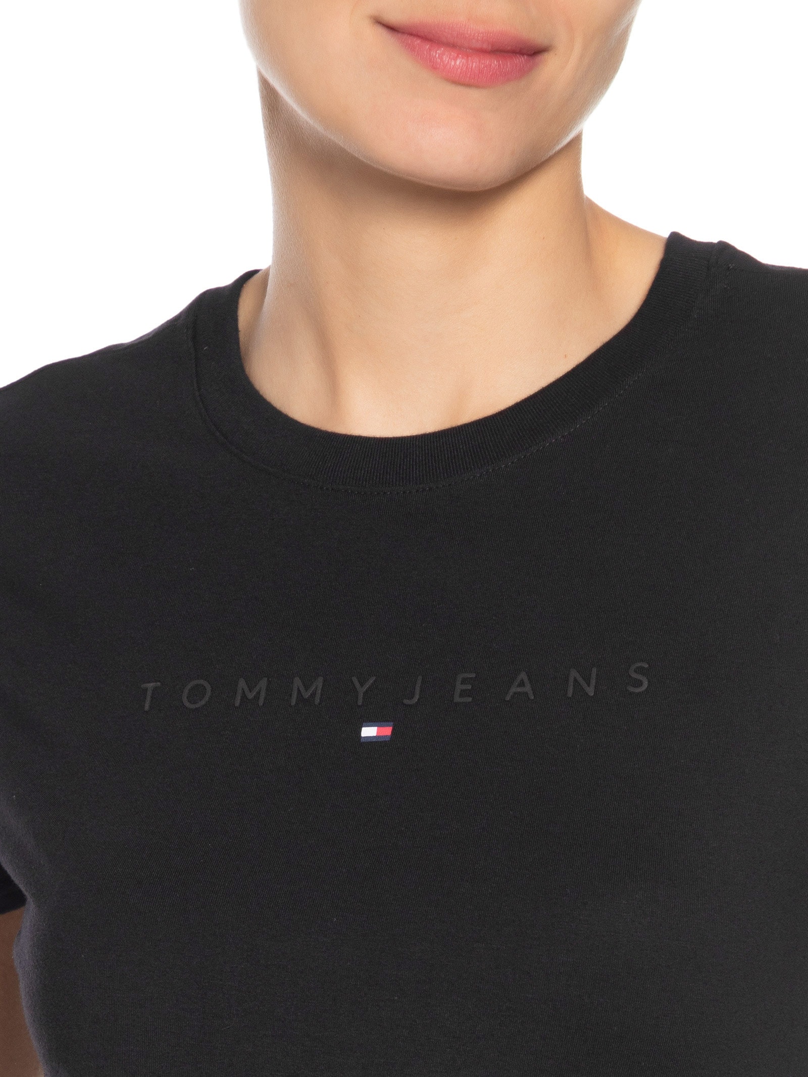 Blusa Feminina Slim Tonal Linear Tee Next Preto Tommy Jeans