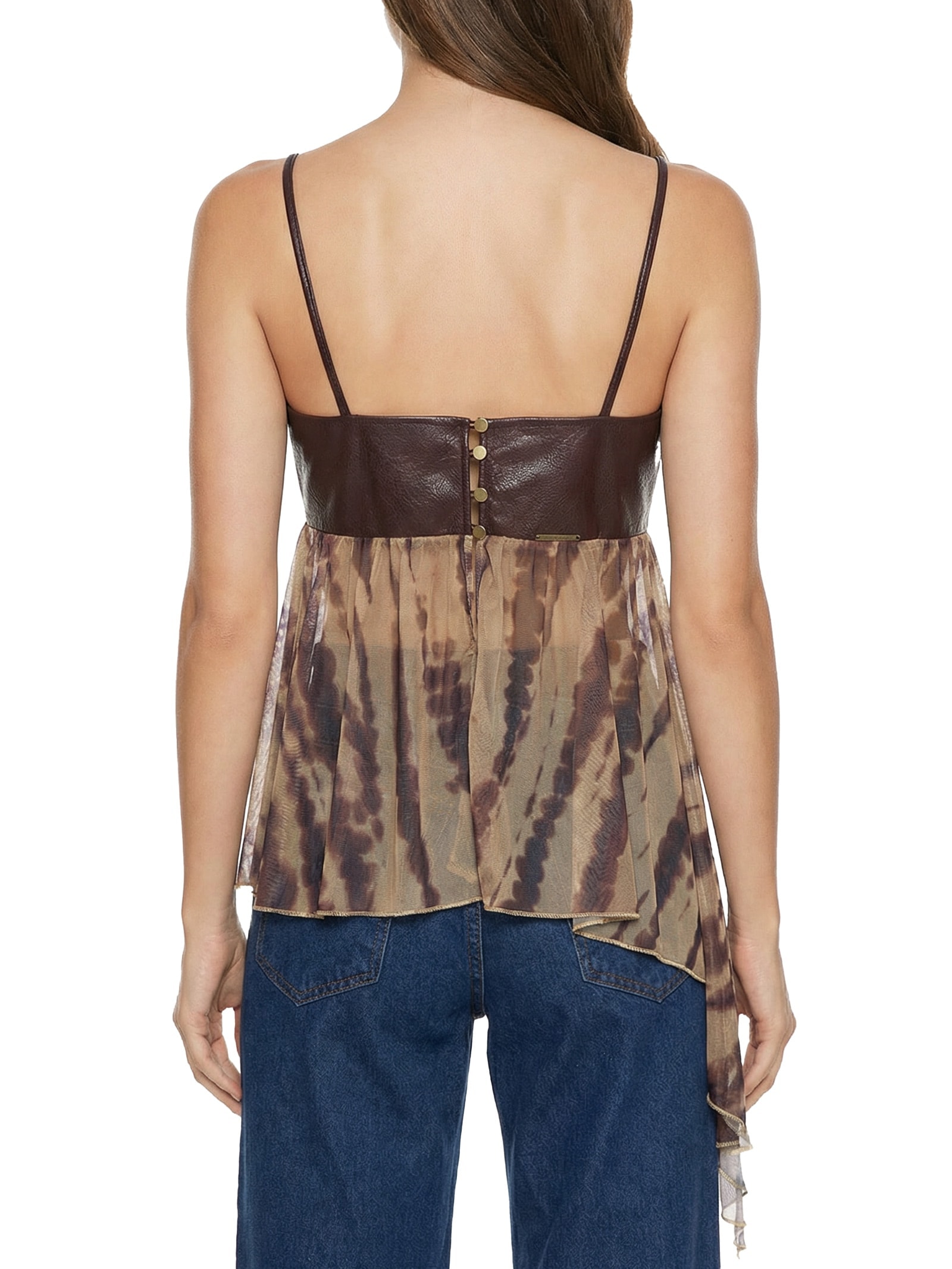 Blusa Feminina Solta De Alça Estampada Marrom My Favorite