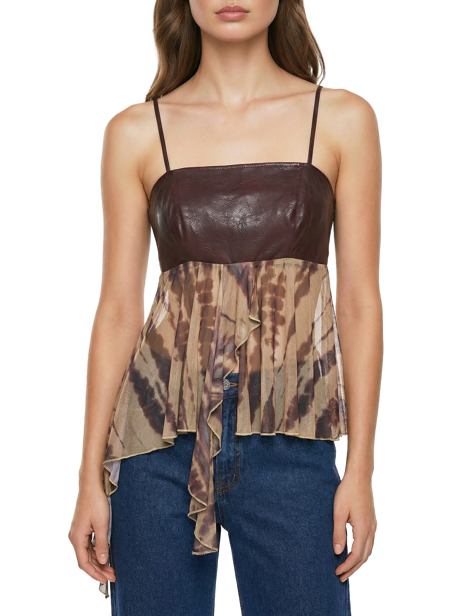 Blusa Feminina Solta De Alça Estampada Marrom My Favorite