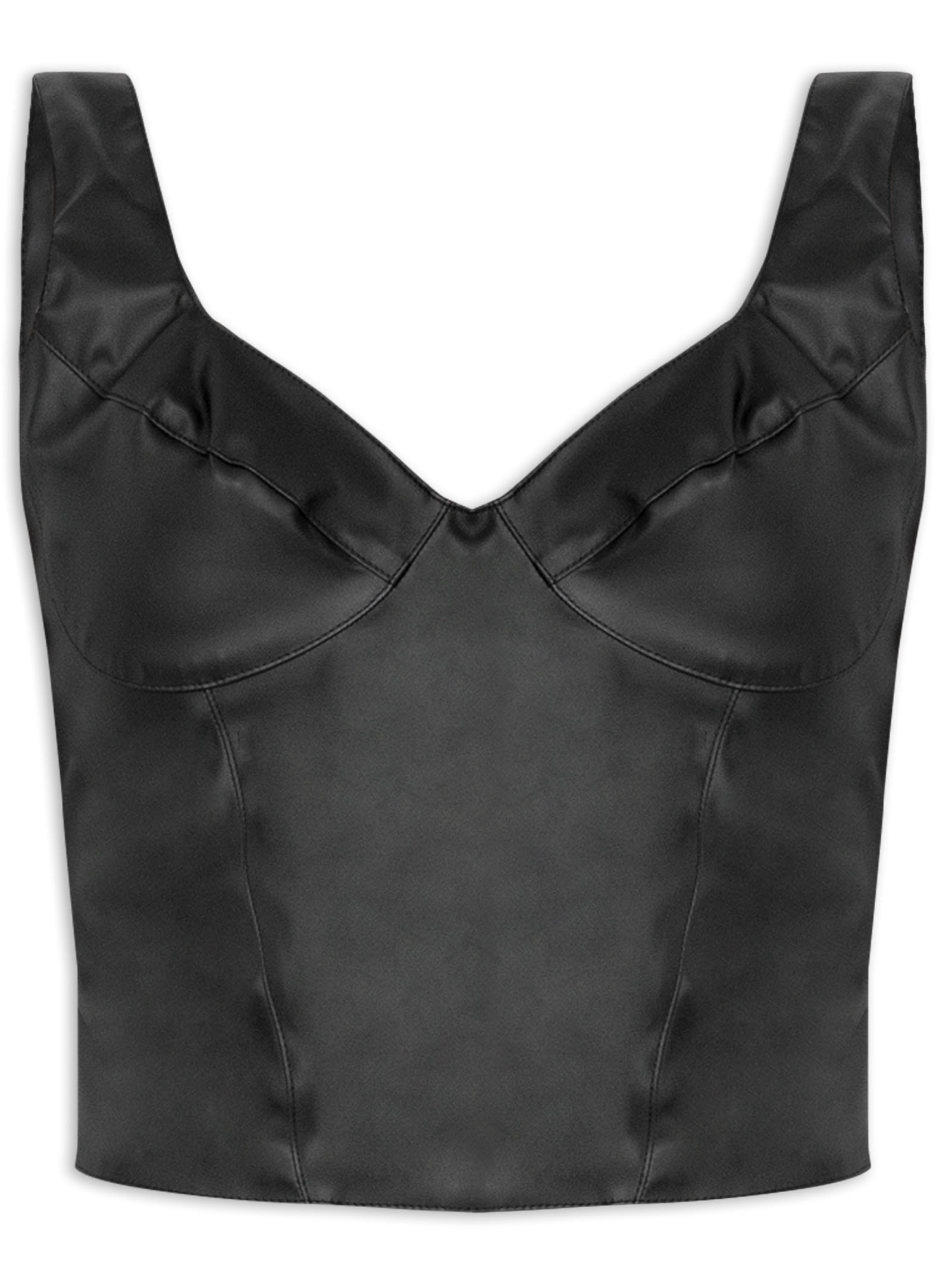 Blusa Feminina Tecido Pu Preto Lez A Lez