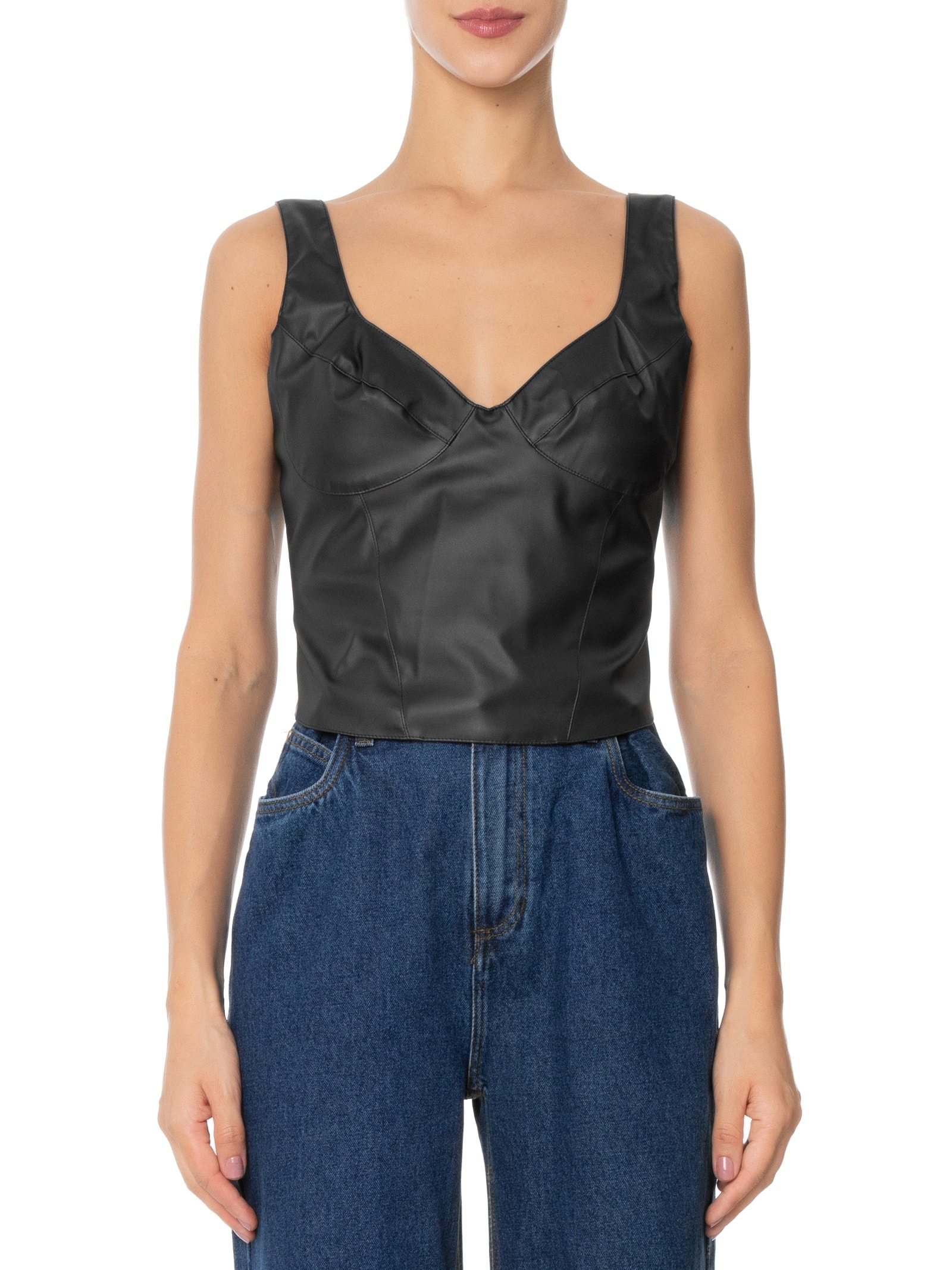 Blusa Feminina Tecido Pu Preto Lez A Lez