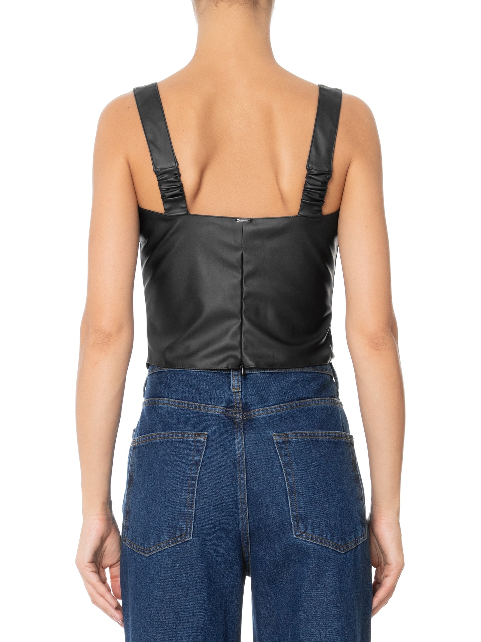 Blusa Feminina Tecido Pu Preto Lez A Lez