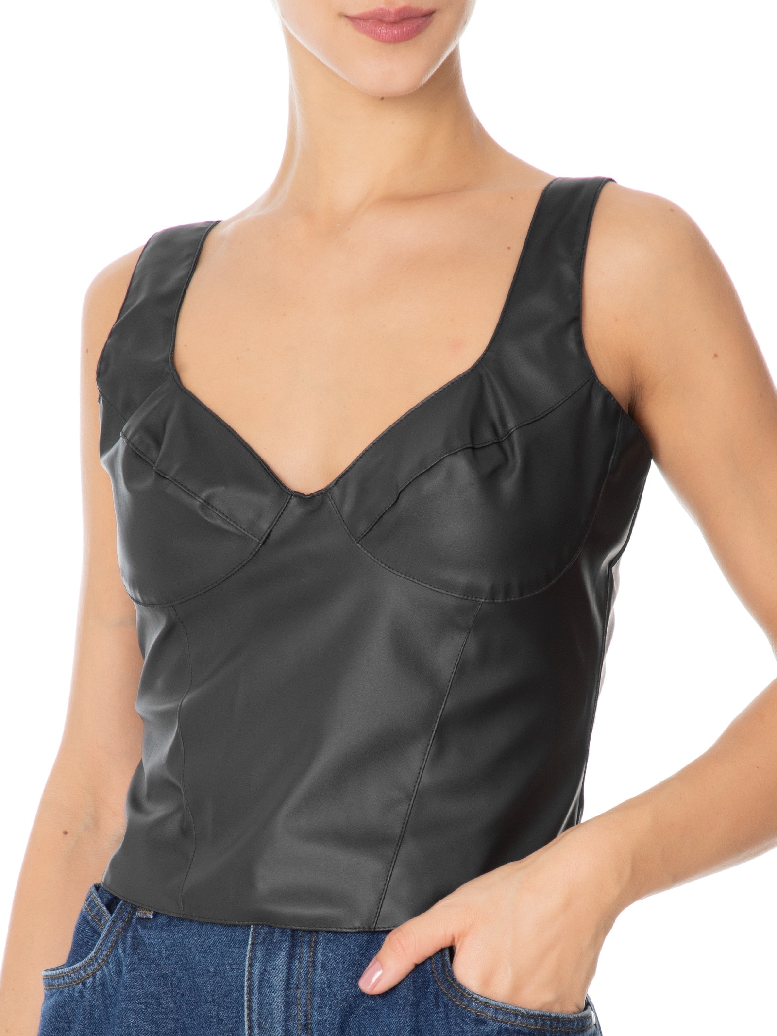 Blusa Feminina Tecido Pu Preto Lez A Lez