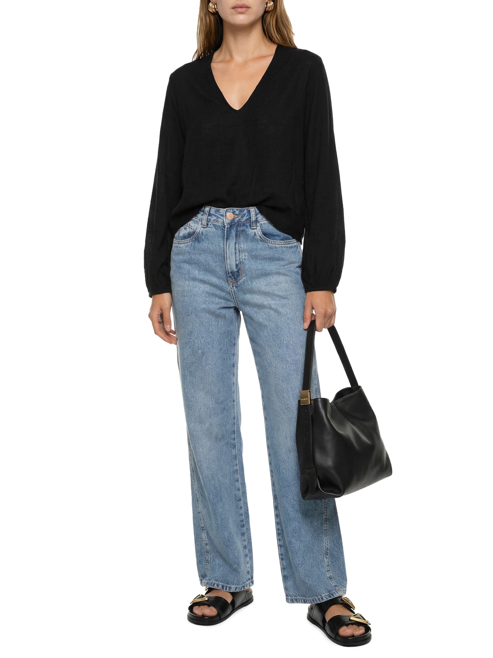 Blusa Feminina Tecido Rayon New Slub Preto Lez A Lez