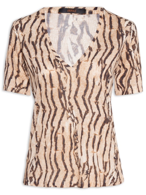 Blusa Feminina Tee Decote V Manga Curta Cobra Vintage – Marrom