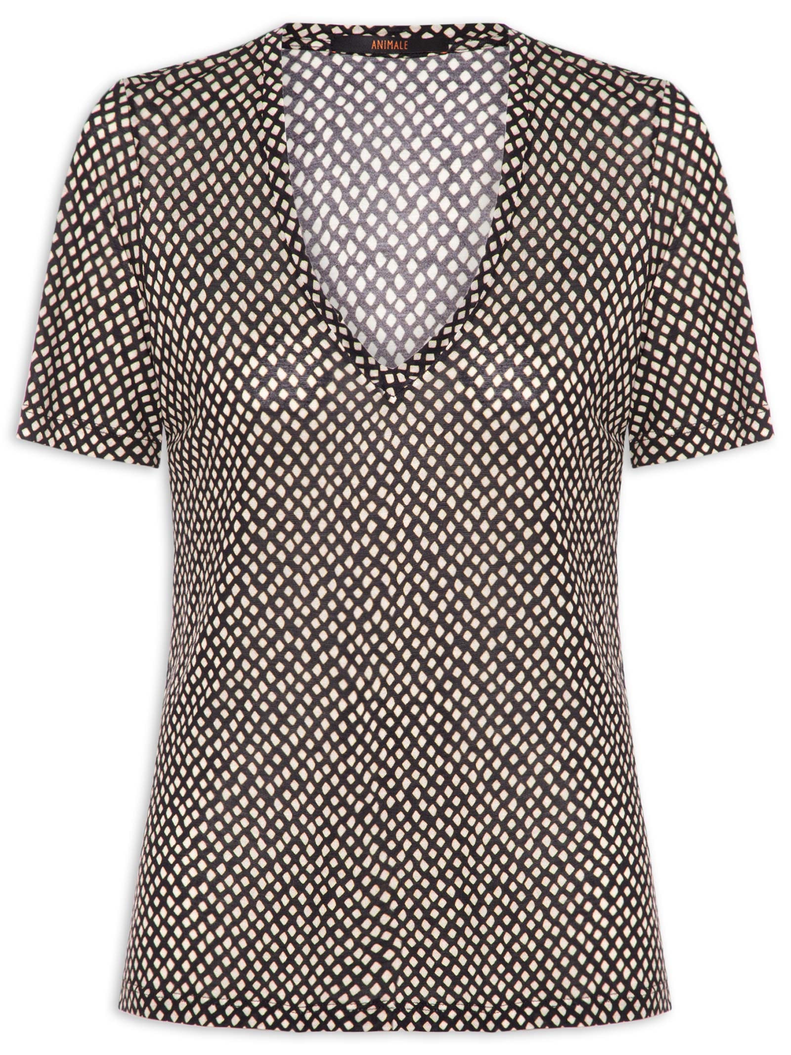 Blusa Feminina Tee Decote V Manga Curta Preto Animale