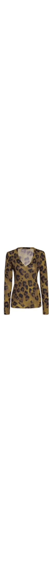 Blusa Feminina Tee Decote V Manga Longa Onça Sombra - Animal Print