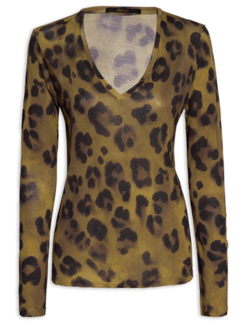 Blusa Feminina Tee Decote V Manga Longa Onça Sombra – Animal Print
