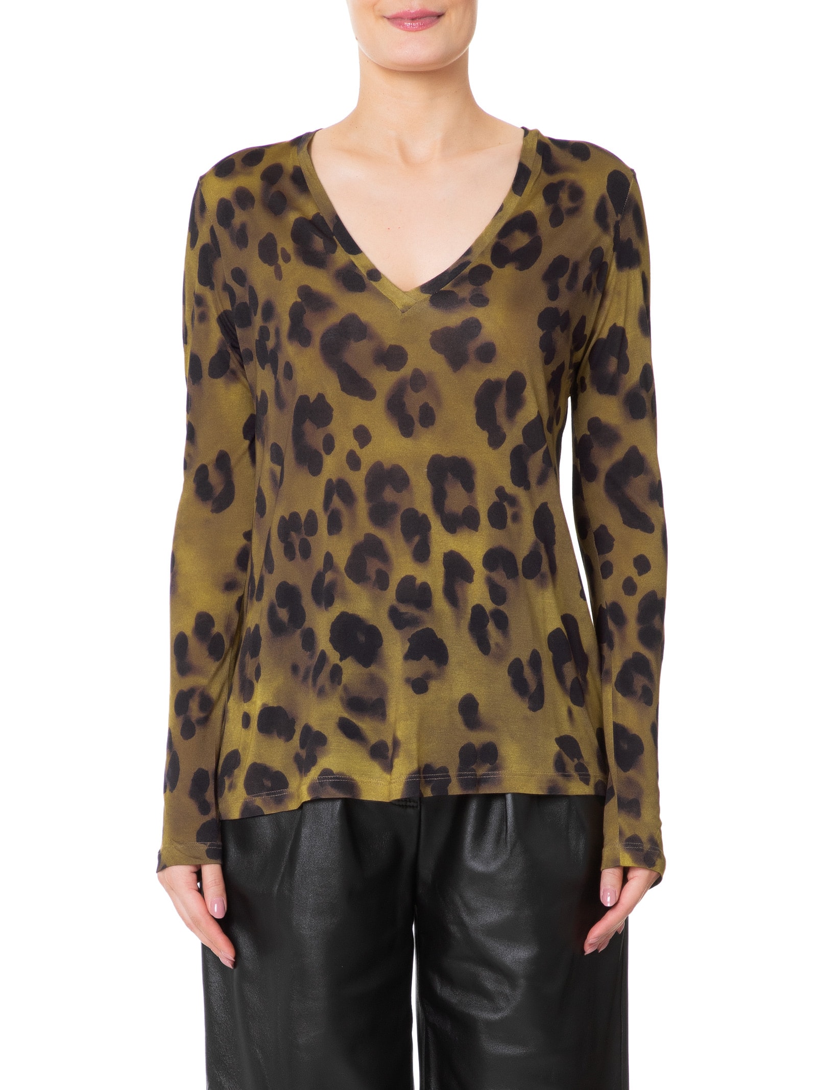 Blusa Feminina Tee Decote V Manga Longa Onça Sombra Animal Print Animale
