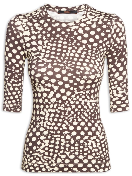 Blusa Feminina Tee Manga Curta Estampada – Marrom