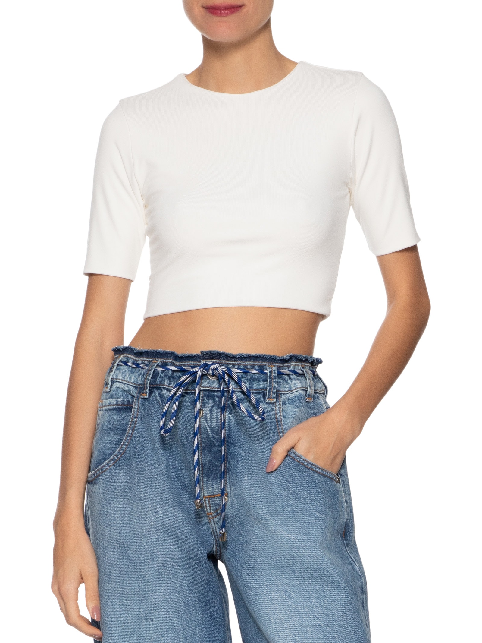 Blusa Feminina Tee Manga Média Cropped Branco Animale