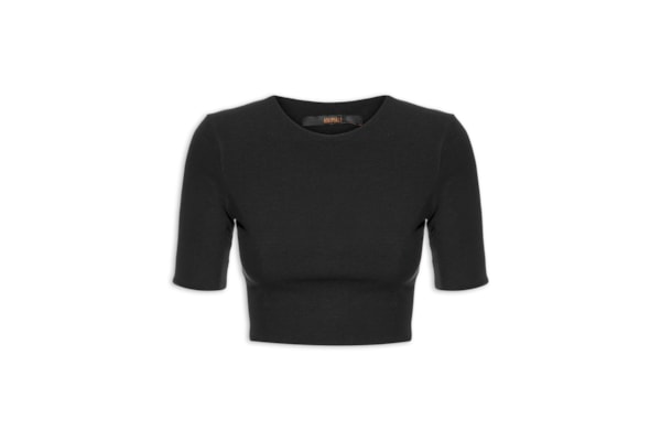 Blusa Feminina Tee Manga Média Cropped - Preto