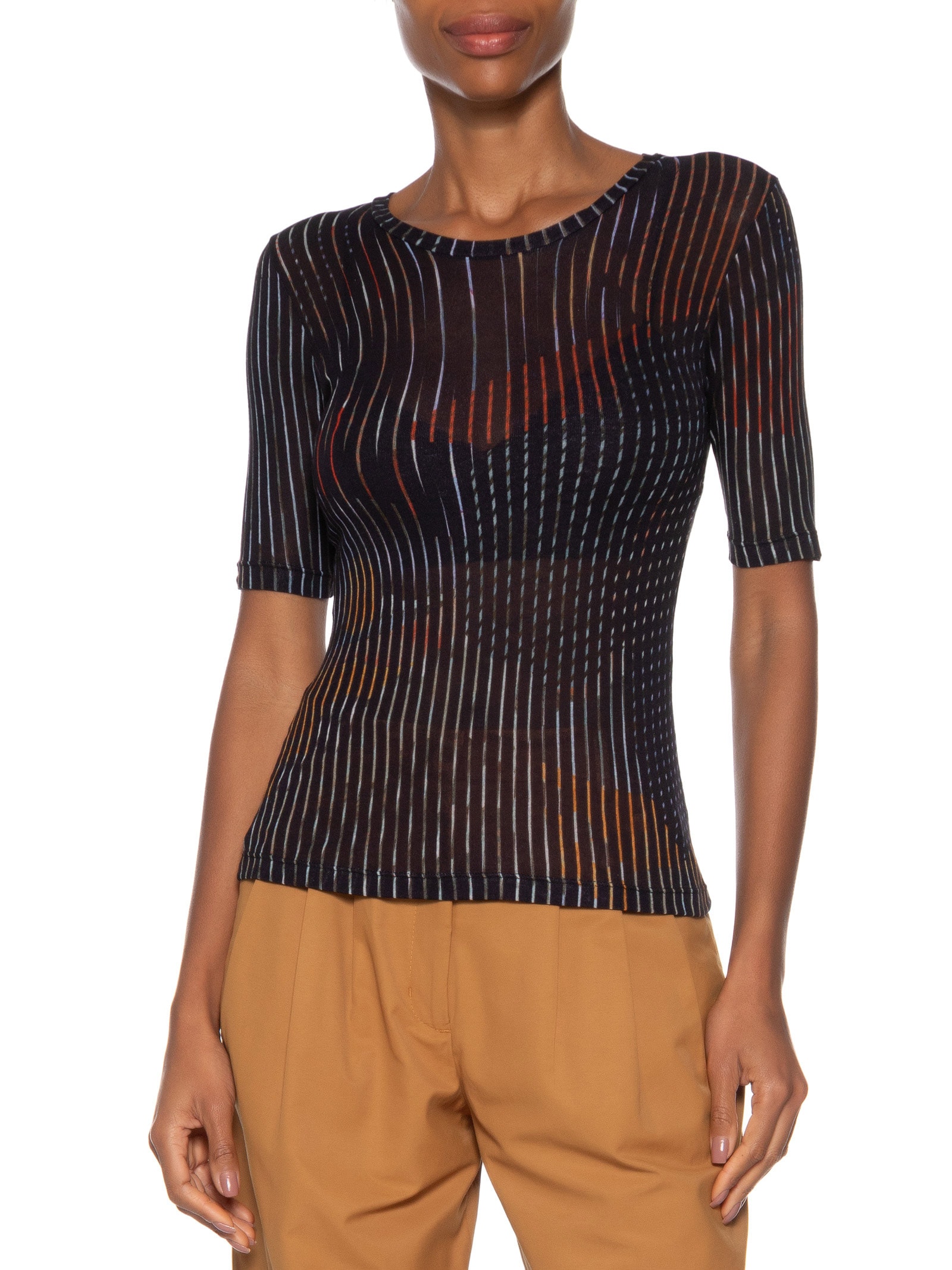 Blusa Feminina Tee Manga Média Listrada Preto Animale