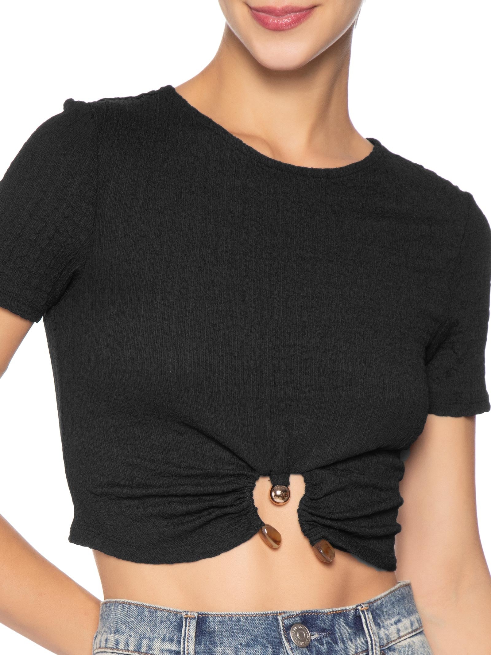 Blusa Feminina Texturizada Preto Market 33