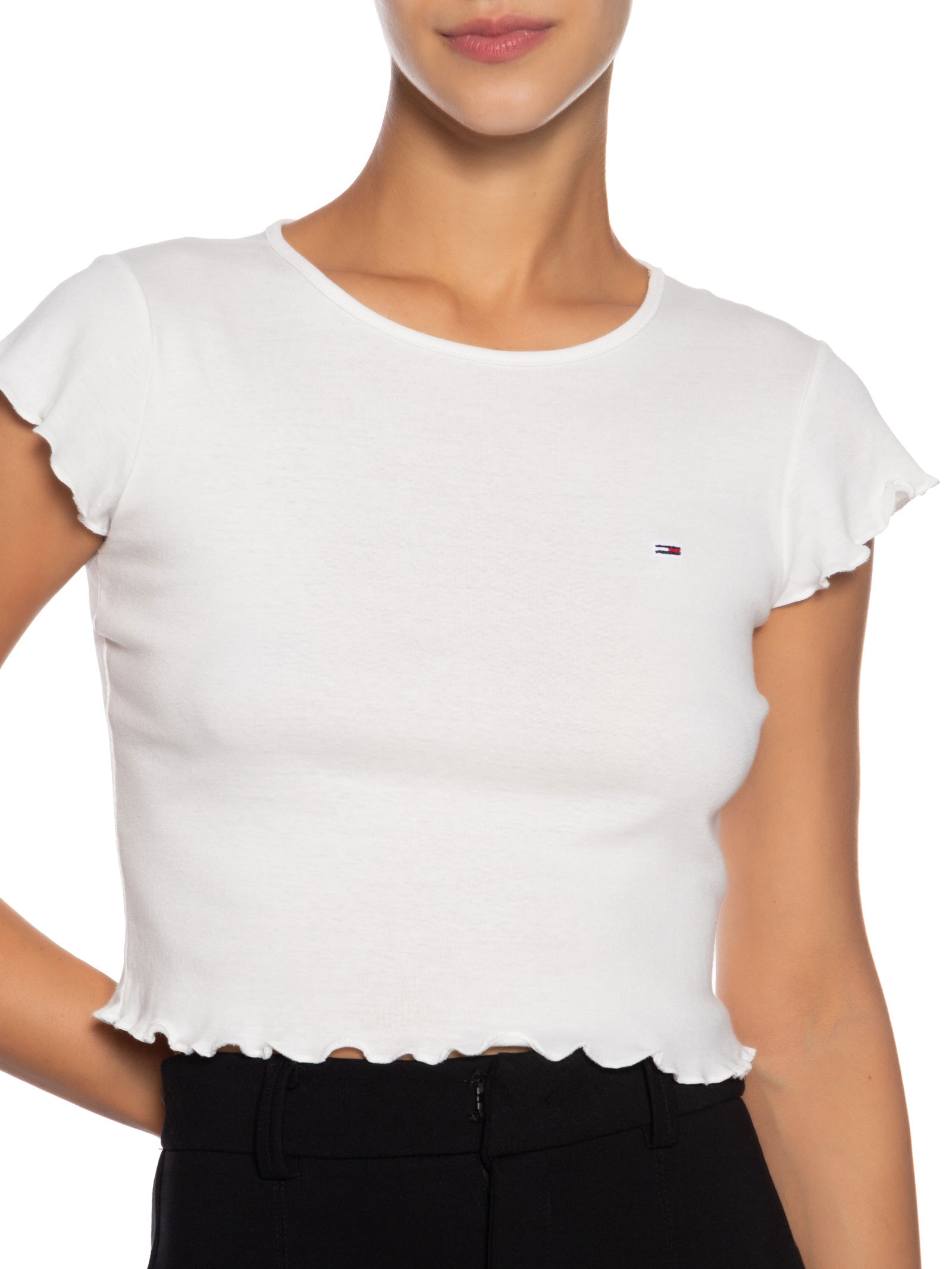 Blusa Feminina Tjw Slim Babylook Tee Ext Branco Tommy Jeans