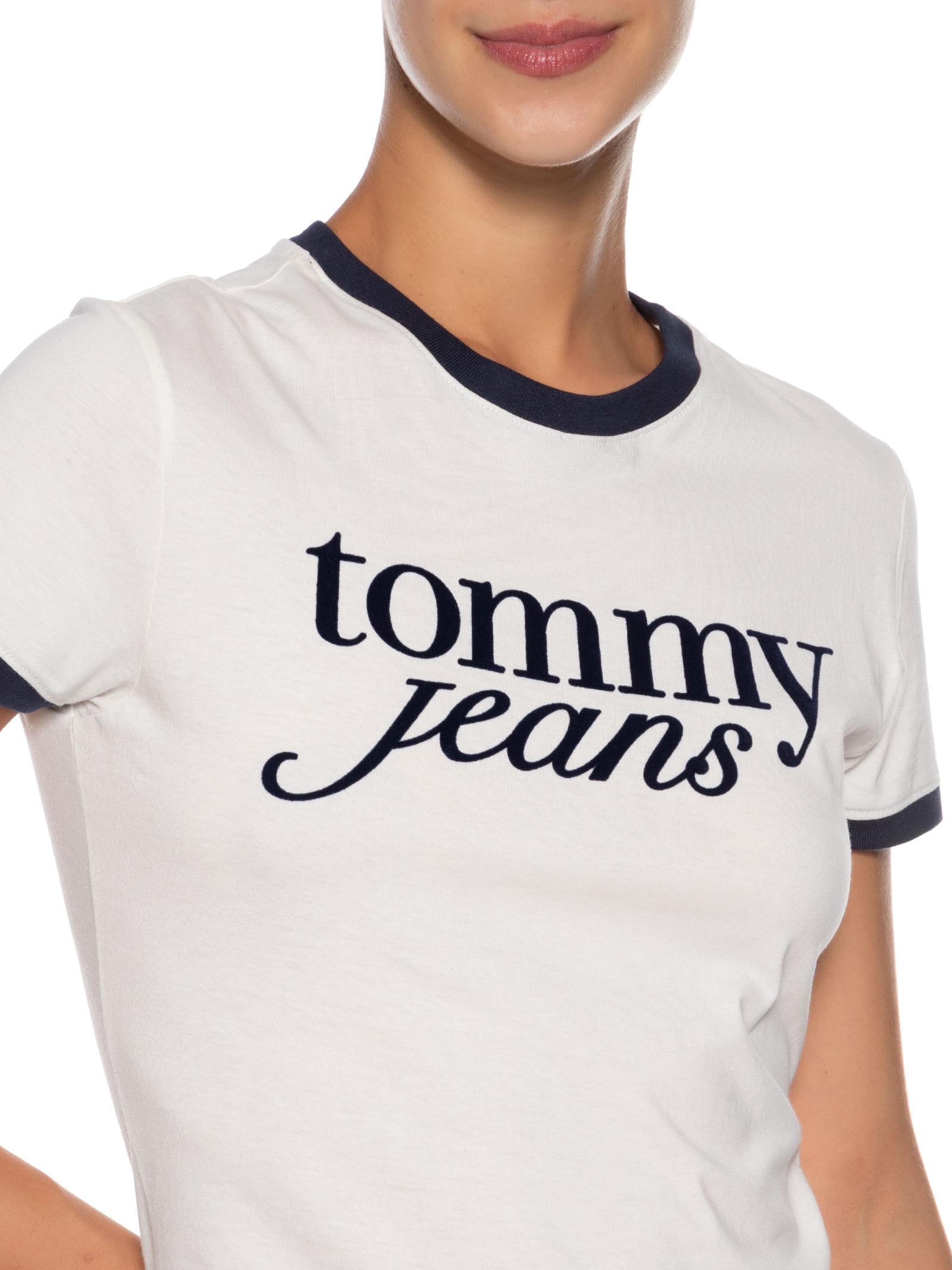Blusa Feminina Tjw Slim Sh Script Ringr Tee Ext Branco Tommy Jeans